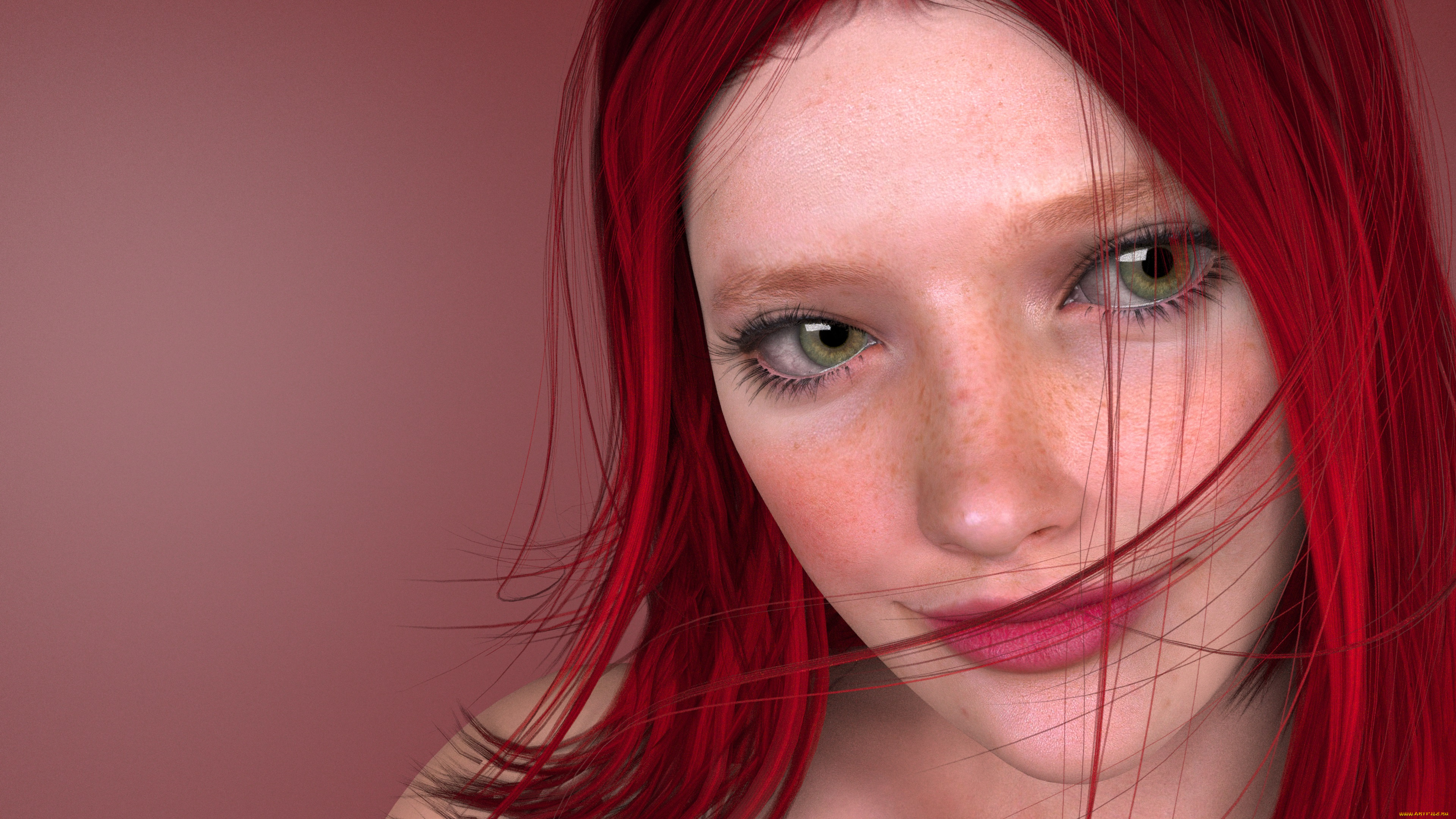 3д, графика, портрет, , portraits, девушка, взгляд, фон, рожки