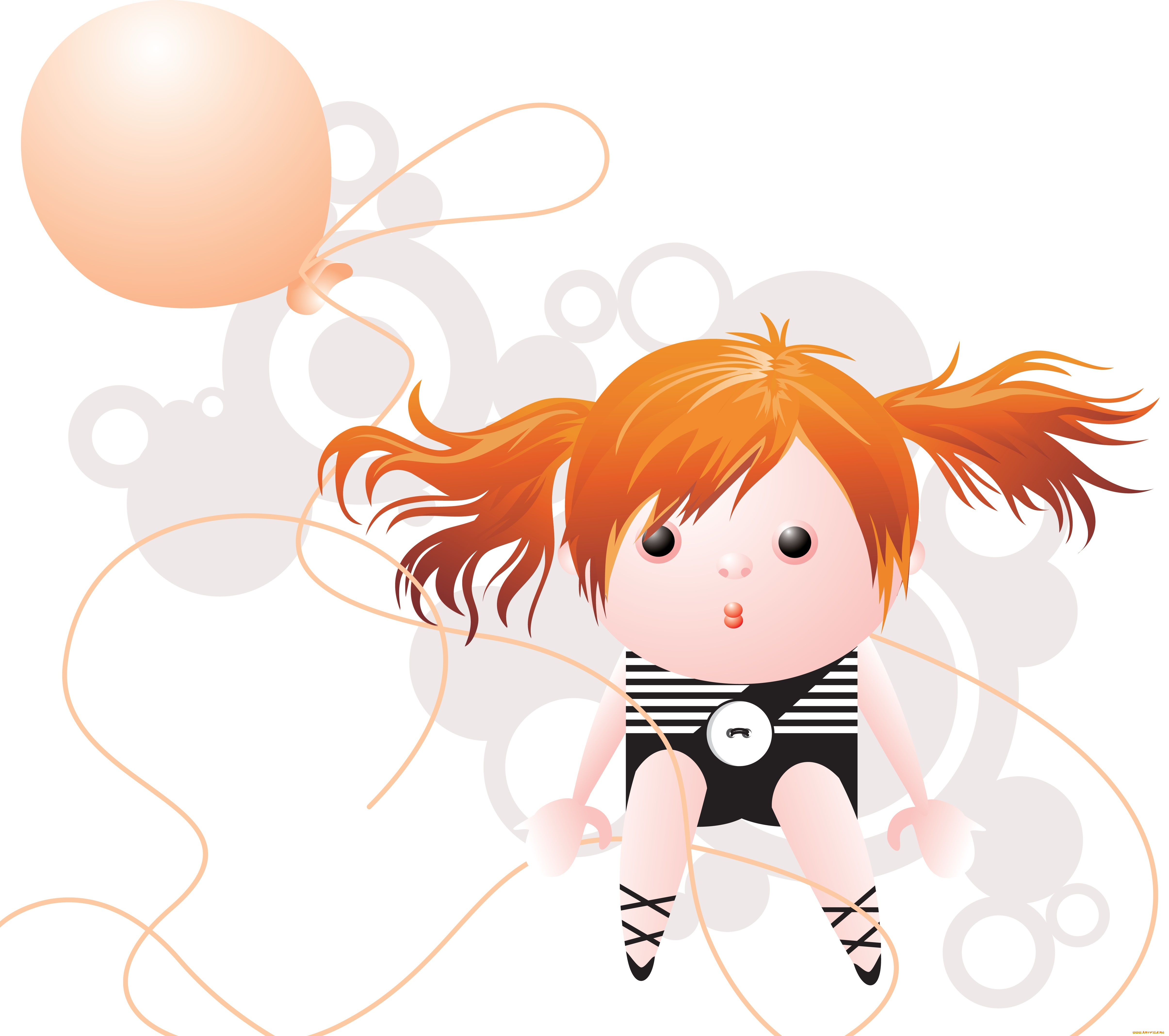 векторная, графика, дети, взгляд, шар, фон, девушка