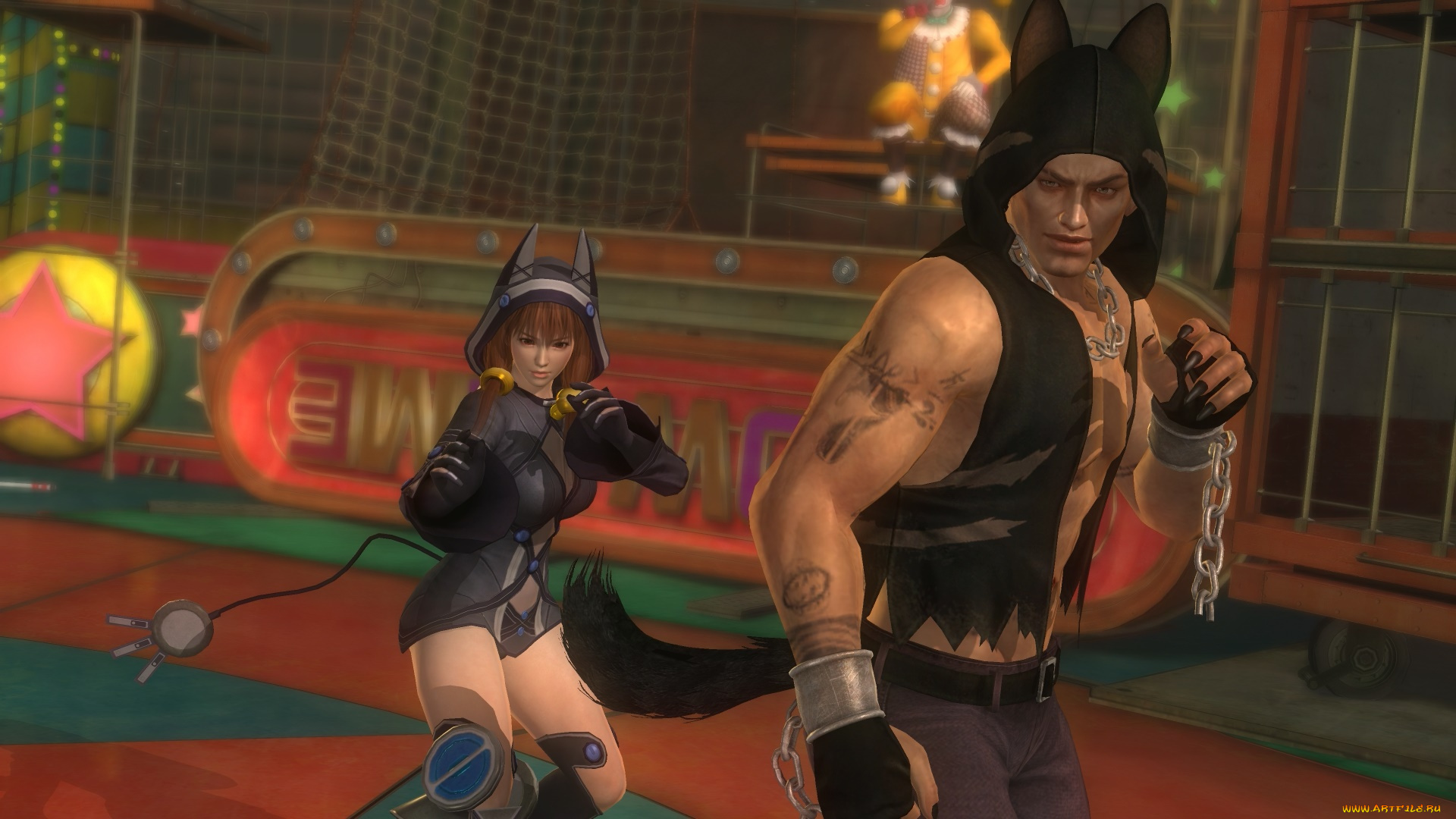 3д, графика, аниме, , anime, парень, фон, взгляд, девушка, поза, цепи