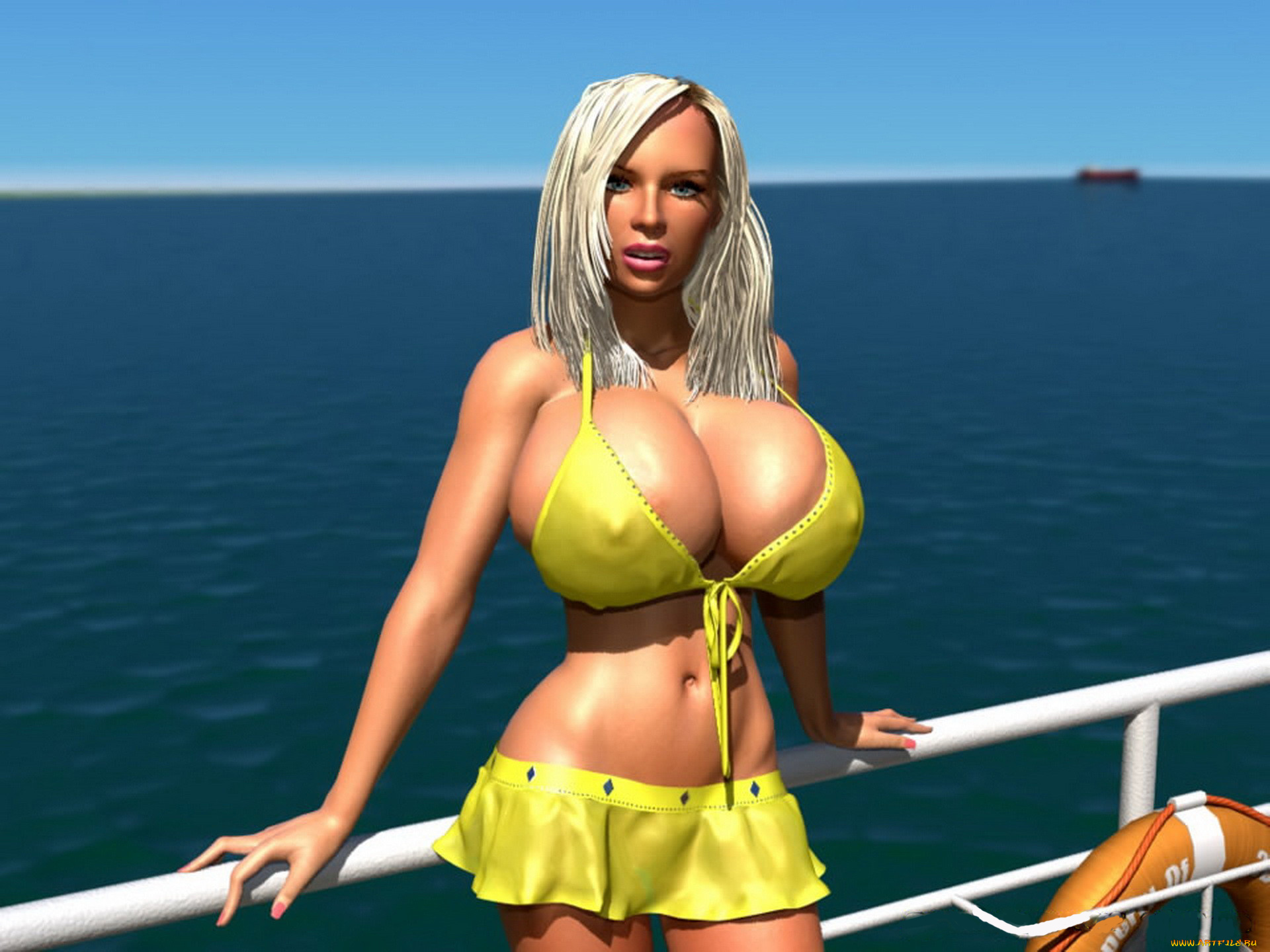 3д, графика, люди, , people, девушка, фон, взгляд, море, купальник