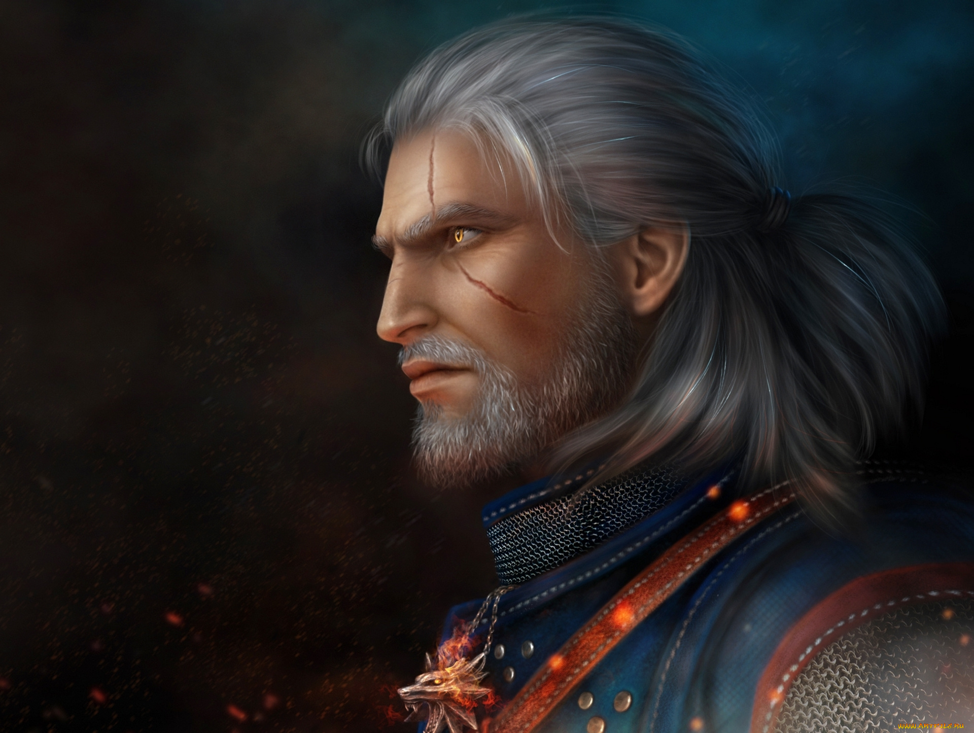 3д, графика, люди, , people, мужчина, воин, профиль, шрам, кулон