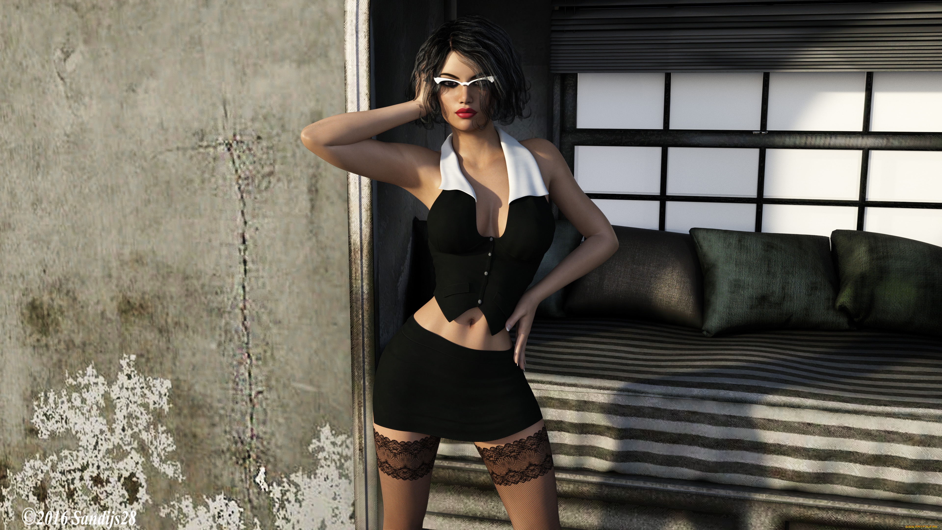 3д, графика, люди, , people, девушка, фон, взгляд, костюм, очки, чулки