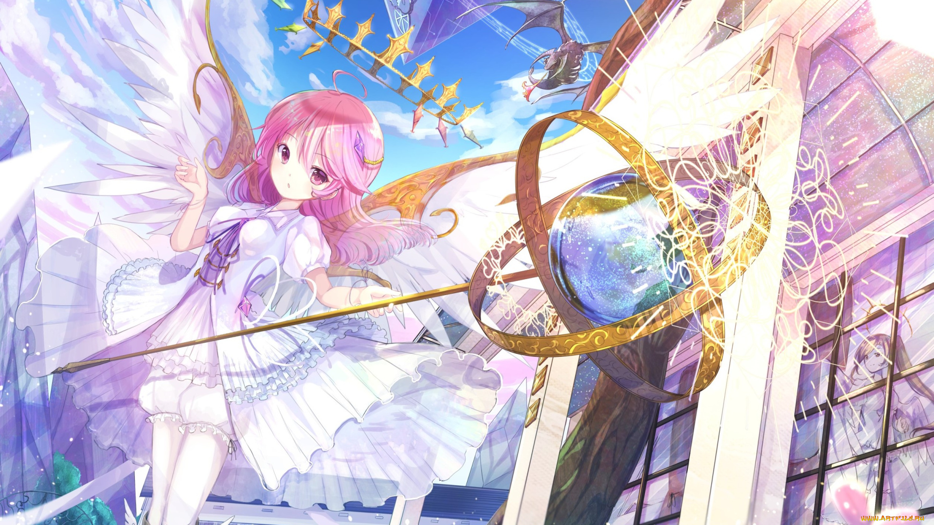 аниме, ангелы, , демоны, фон, девушка, взгляд