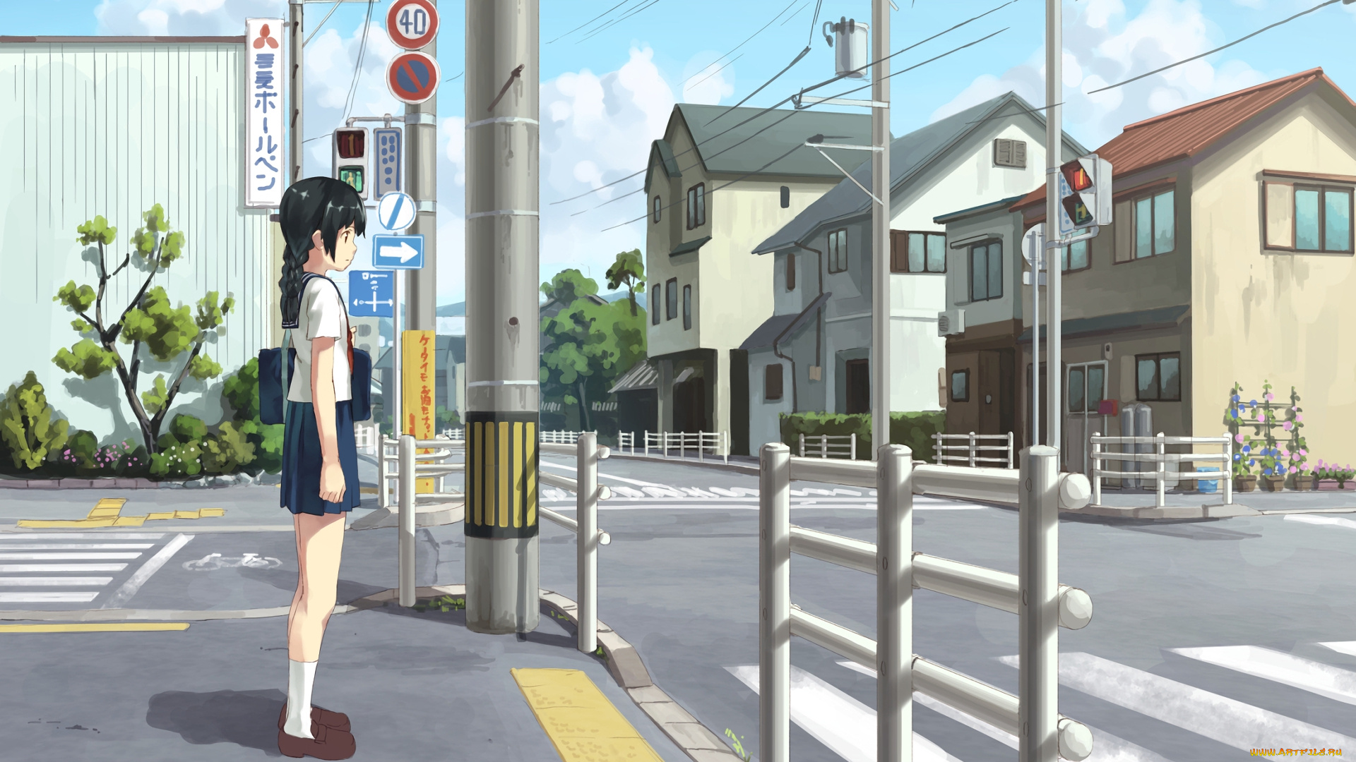 аниме, город, , улицы, , здания, девушка, фон, взгляд