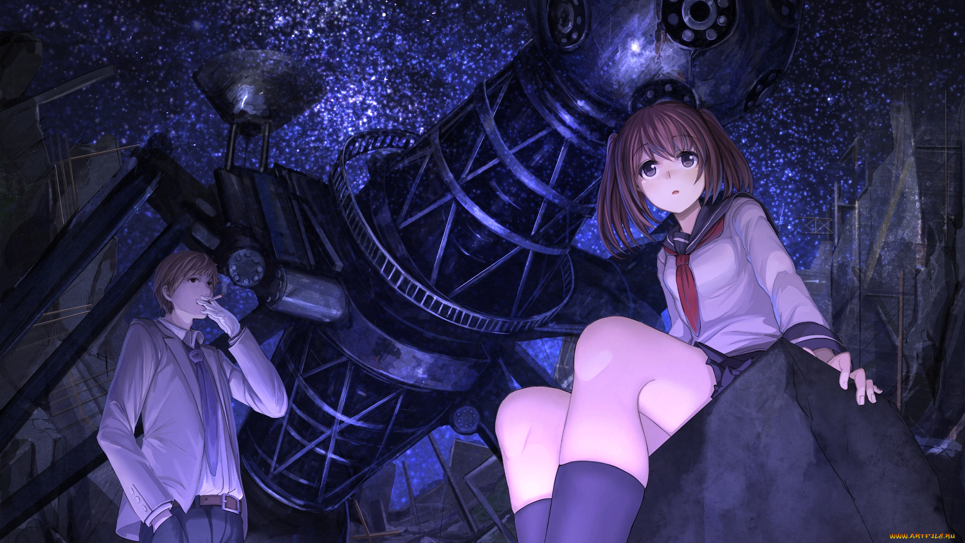 аниме, оружие, , техника, , технологии, фон, девушка, взгляд