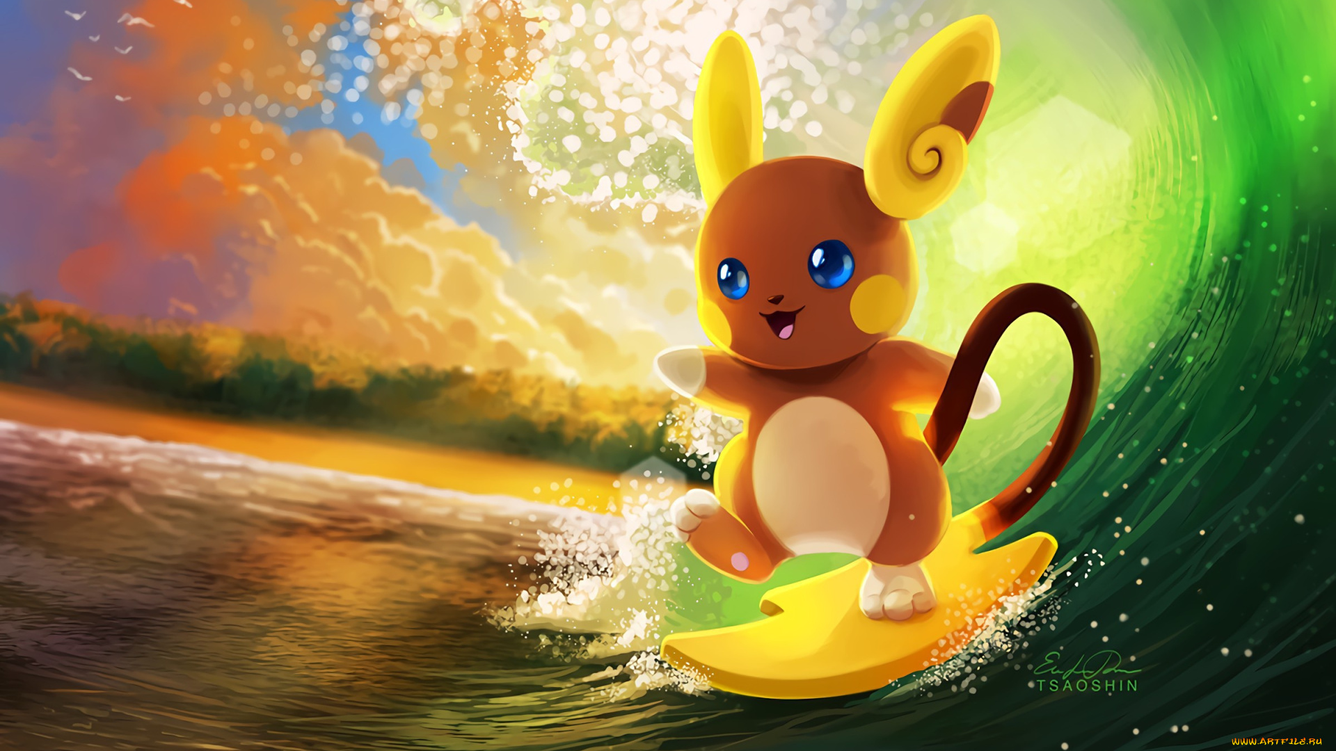 аниме, pokemon, райчу