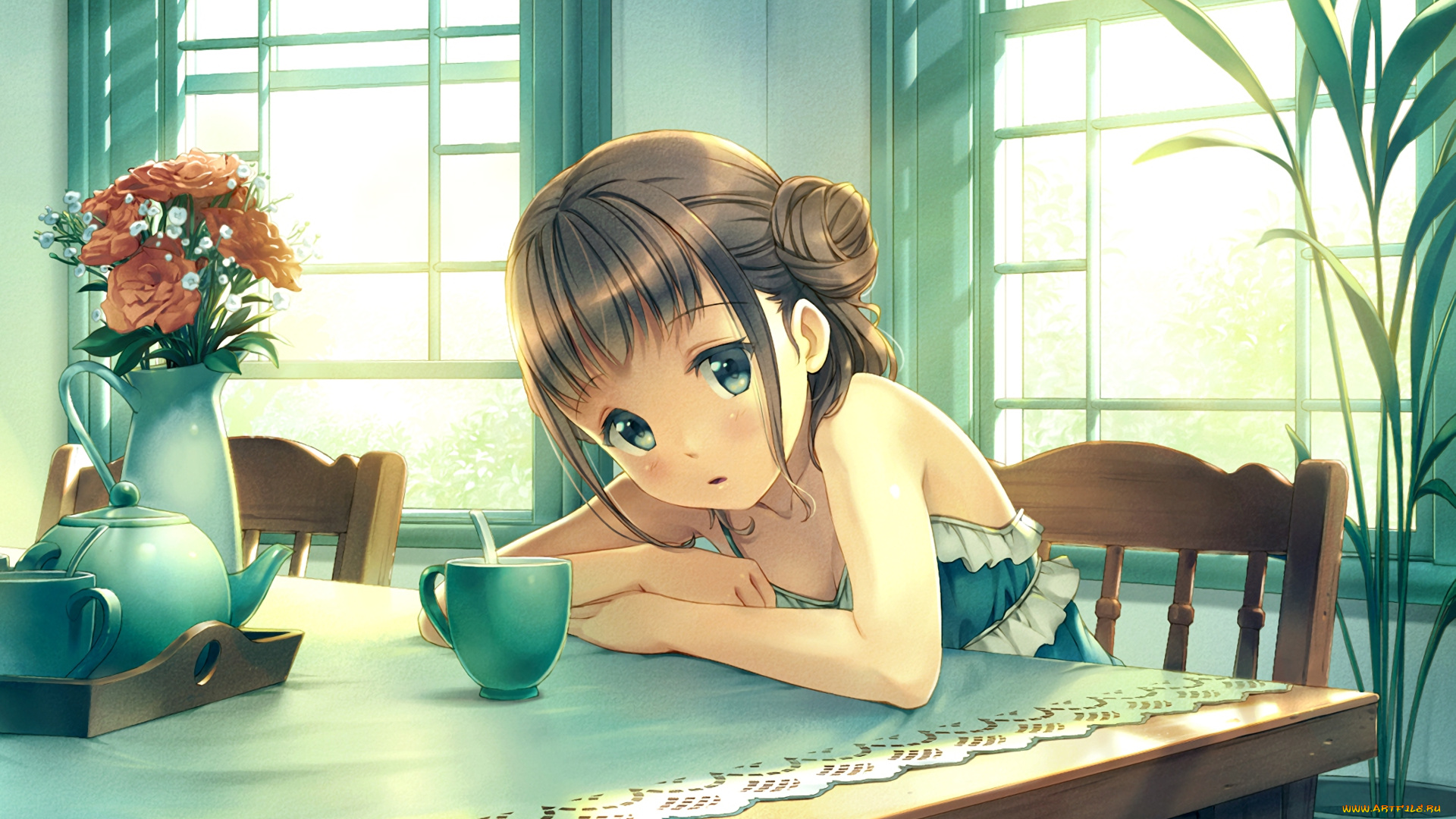 аниме, unknown, , другое, фон, взгляд, девушка