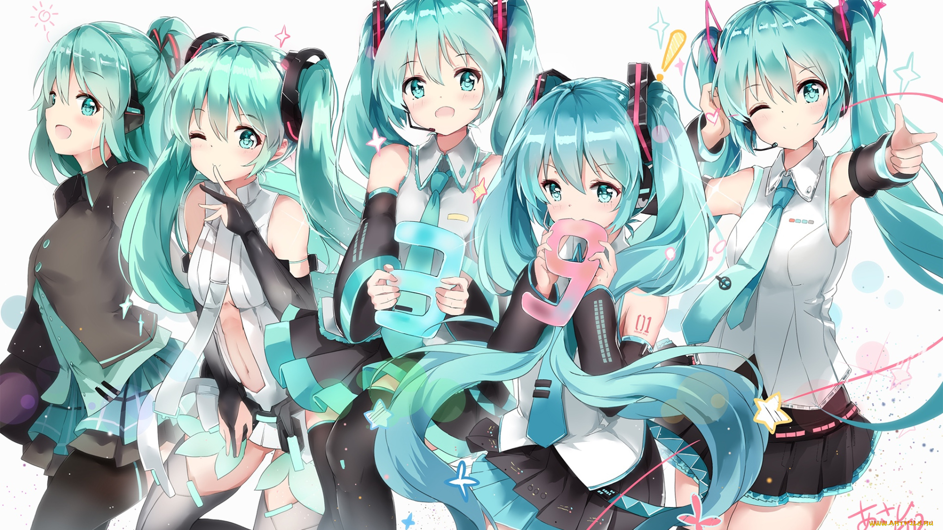 аниме, vocaloid, взгляд, девушки, фон