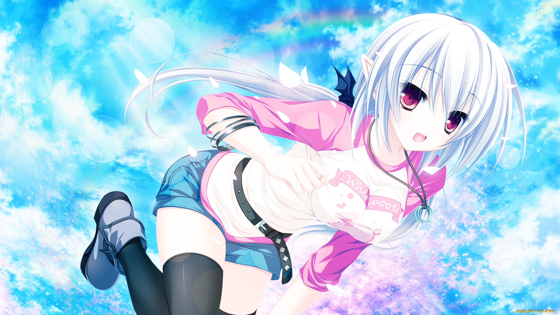 аниме, животные, , существа, девушка, взгляд, фон