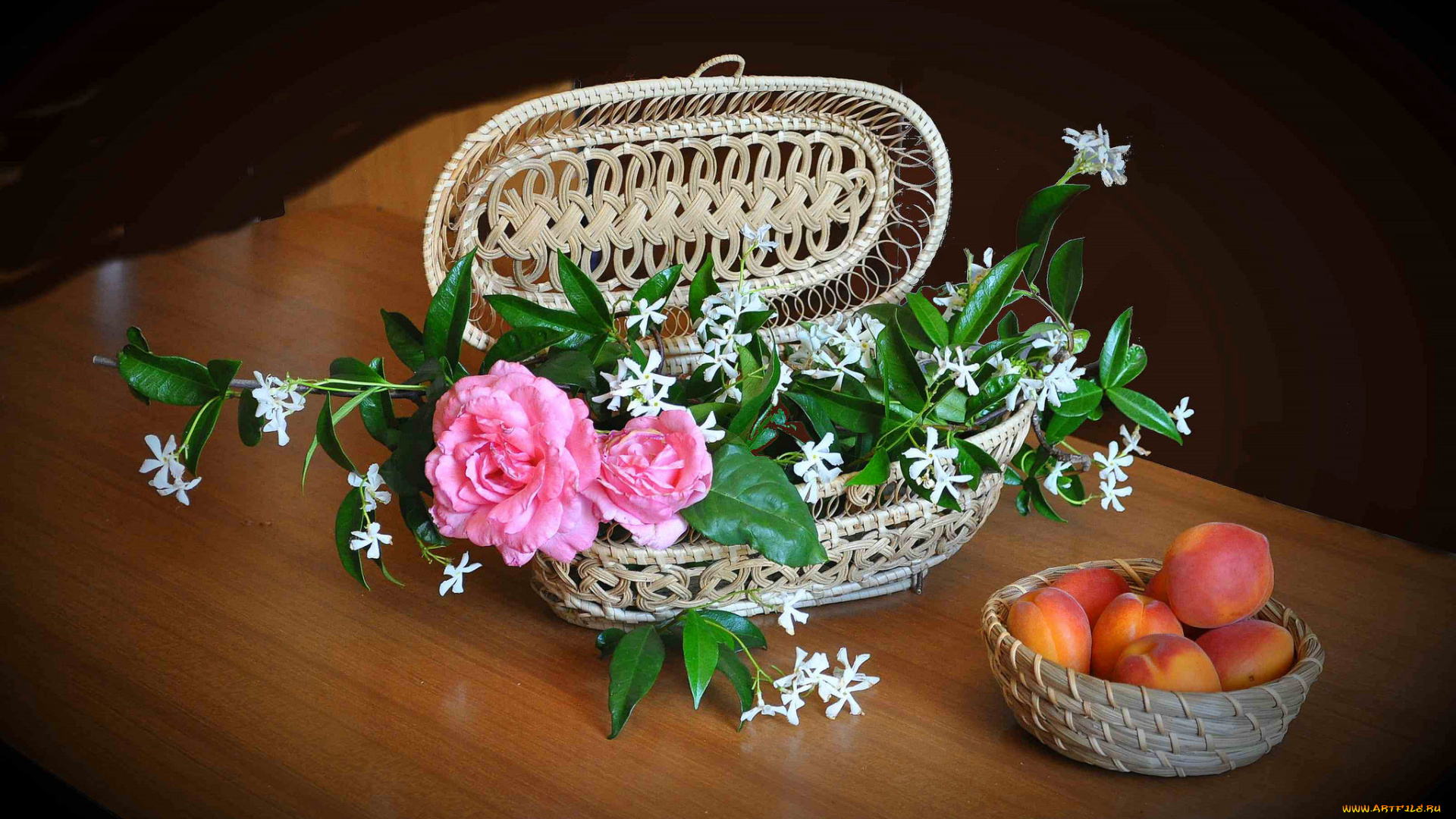еда, натюрморт, цветы, фрукты