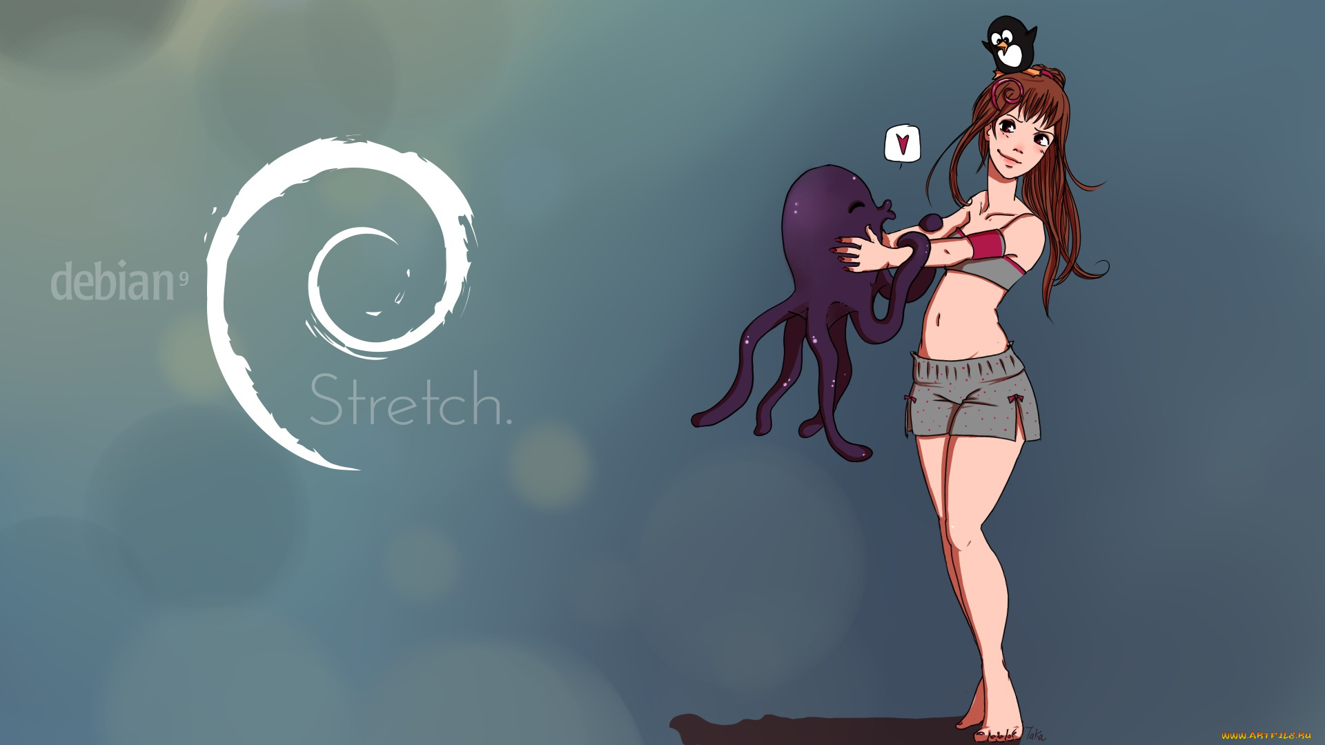 компьютеры, debian, логотип, девушка, фон, взгляд