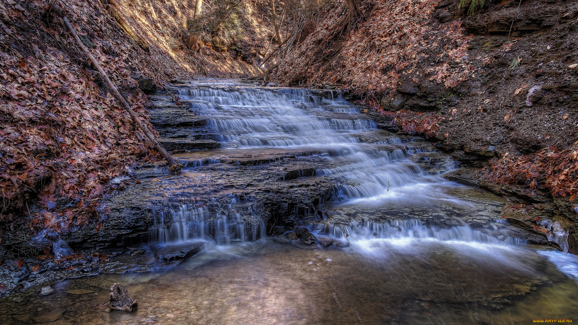 природа, водопады, водопад, река, лес
