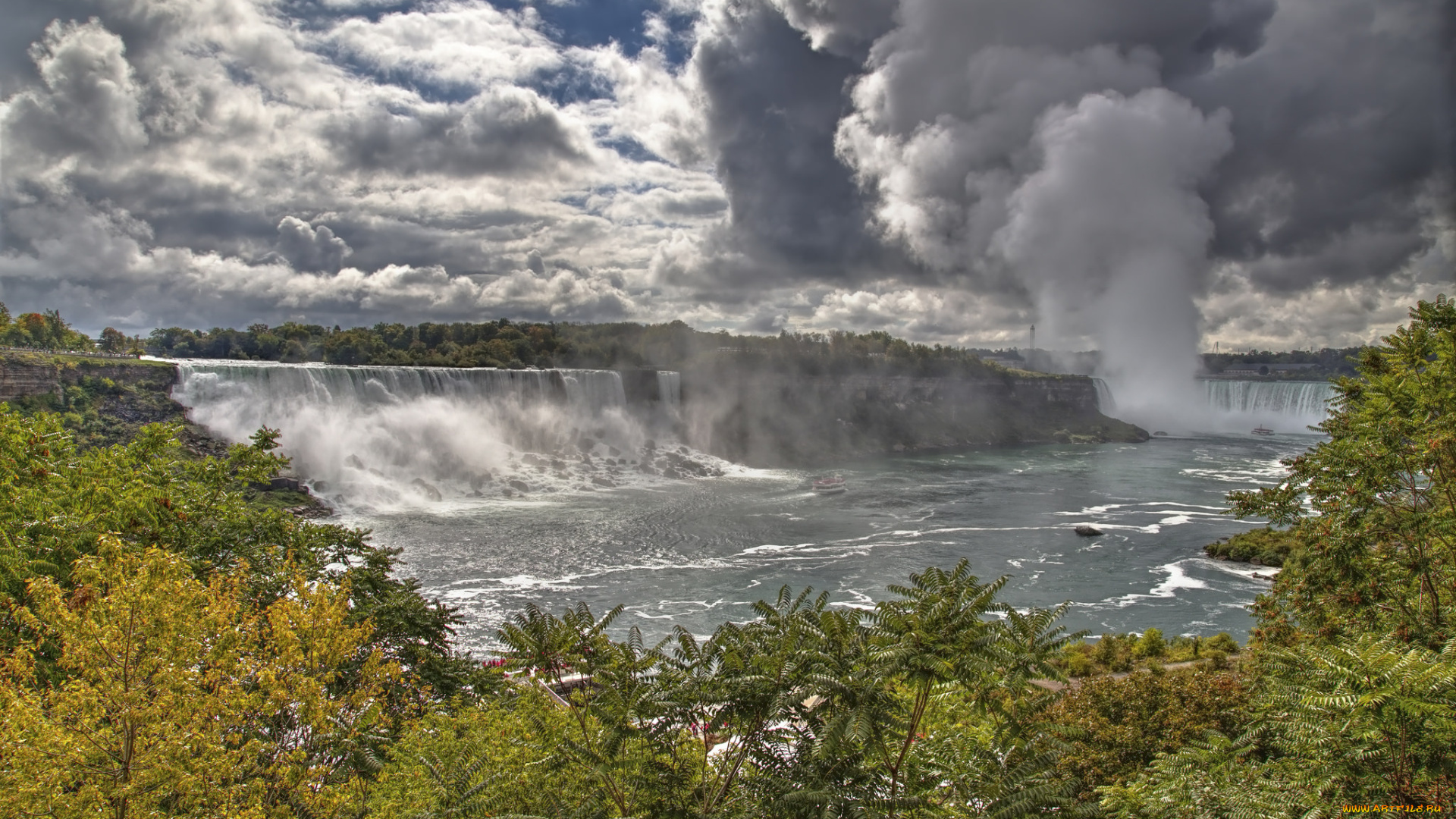 природа, водопады, водопад, река, лес