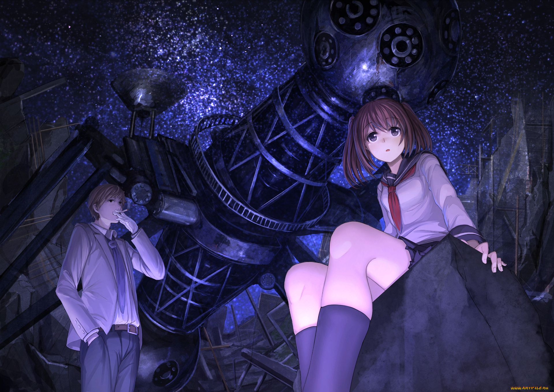 аниме, оружие, , техника, , технологии, фон, девушка, взгляд