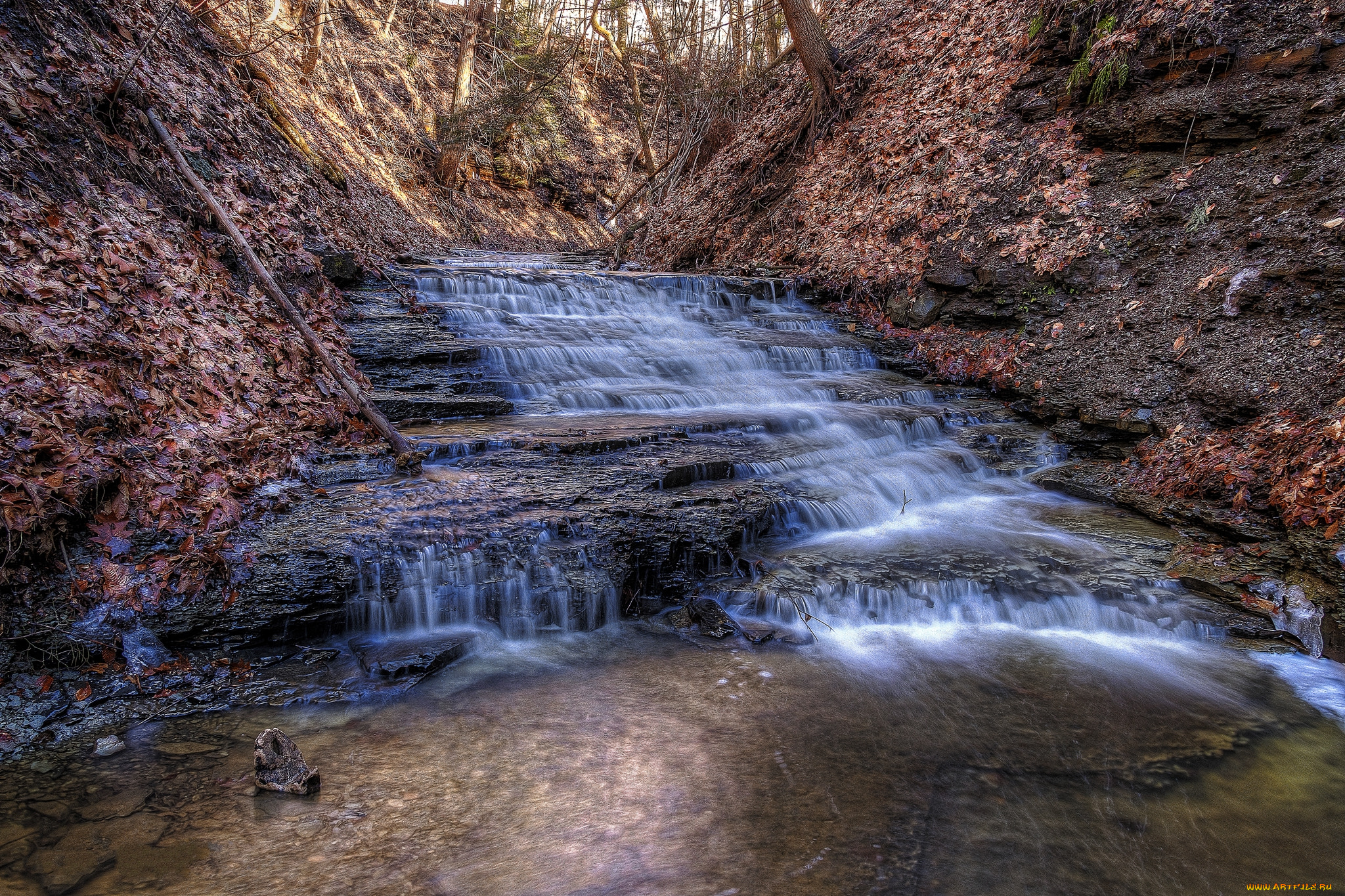 природа, водопады, водопад, река, лес