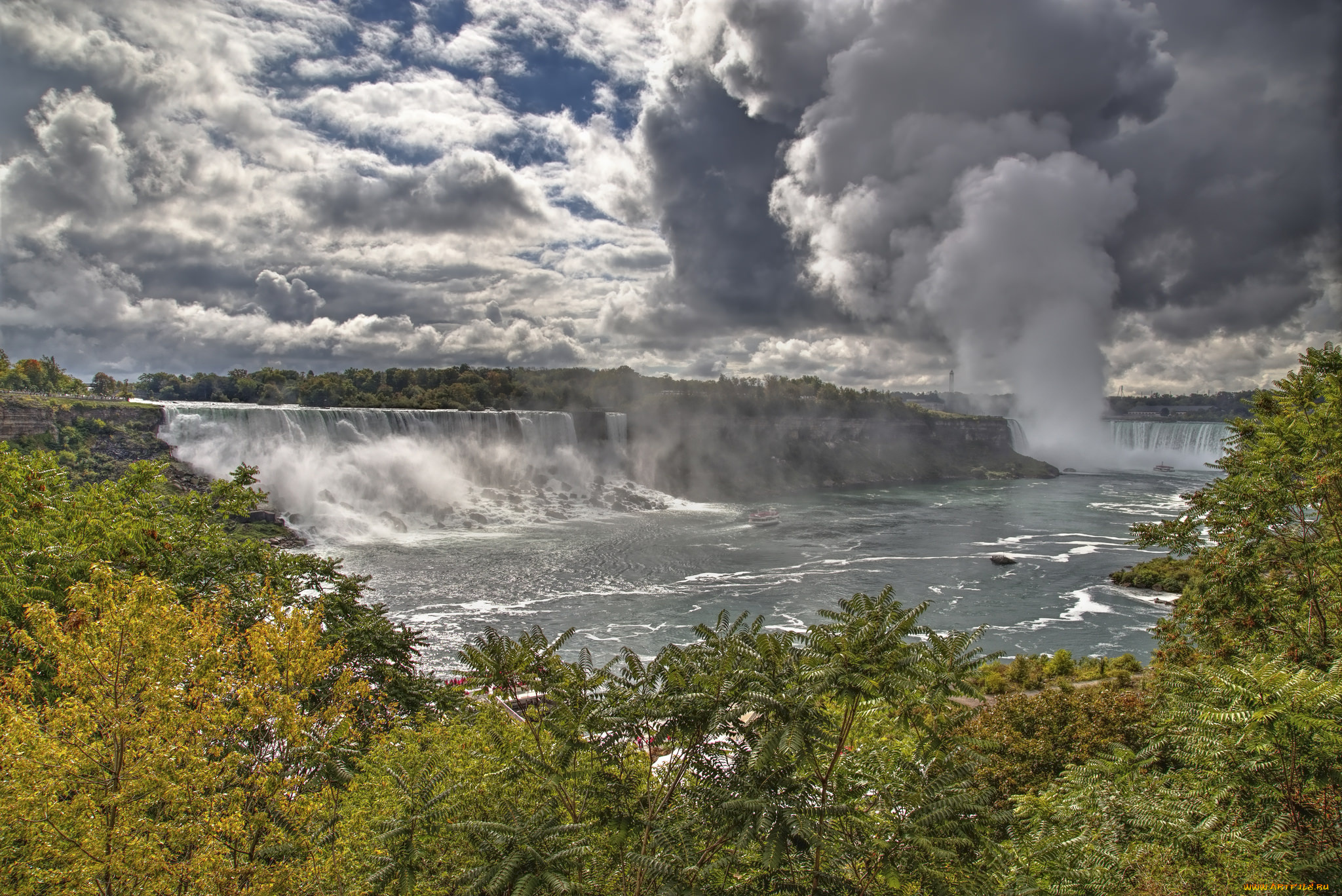 природа, водопады, водопад, река, лес