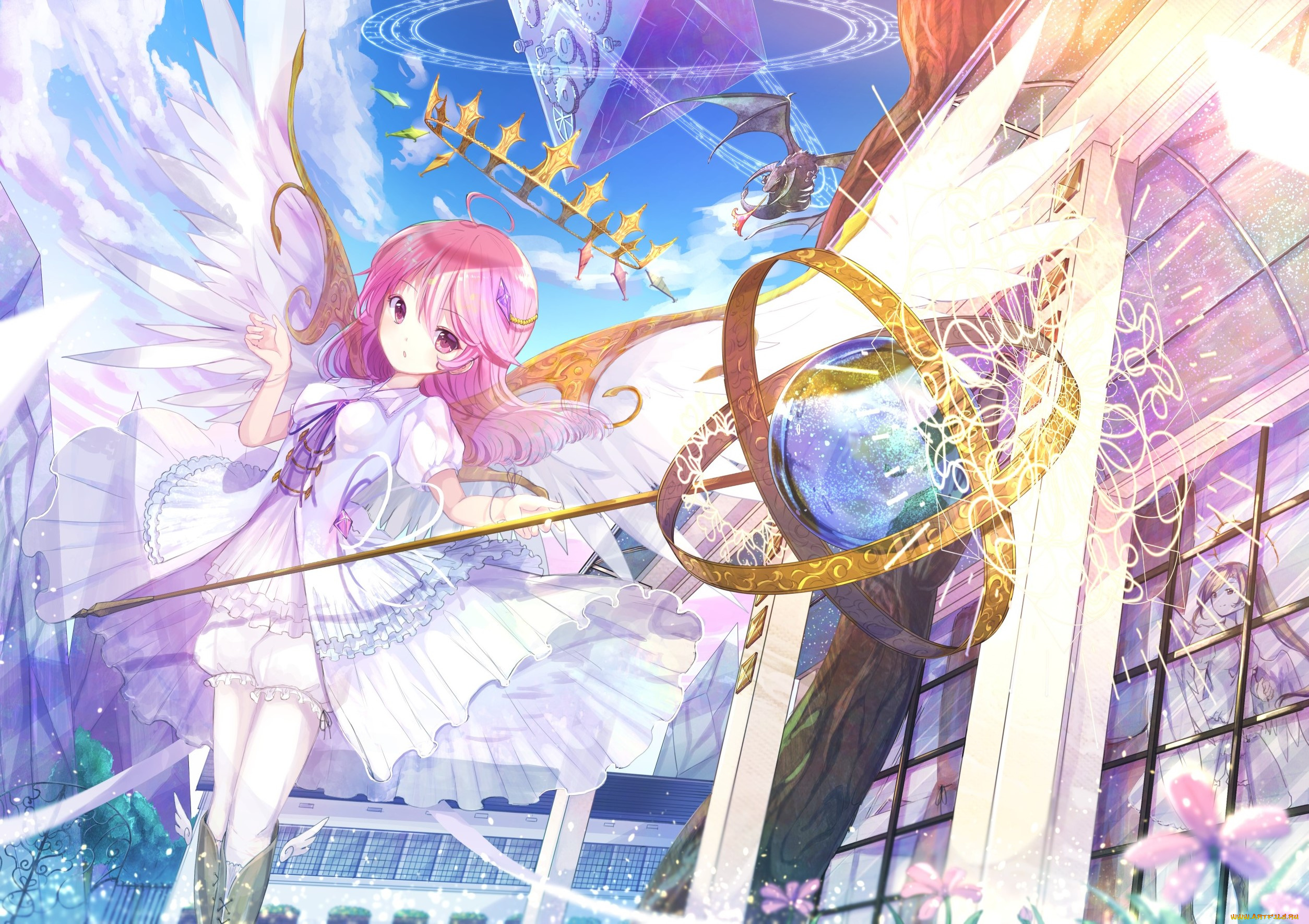 аниме, ангелы, , демоны, фон, девушка, взгляд