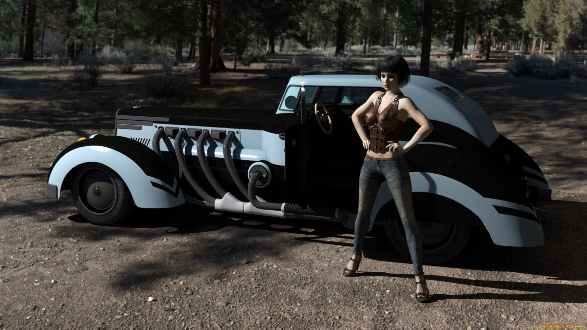 3д, графика, люди-авто, мото, , people-, car, , , moto, автомобиль, фон, взгляд, девушка