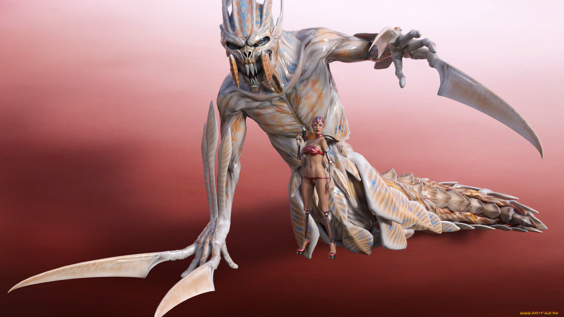 3д, графика, существа, , creatures, девушка, взгляд, фон