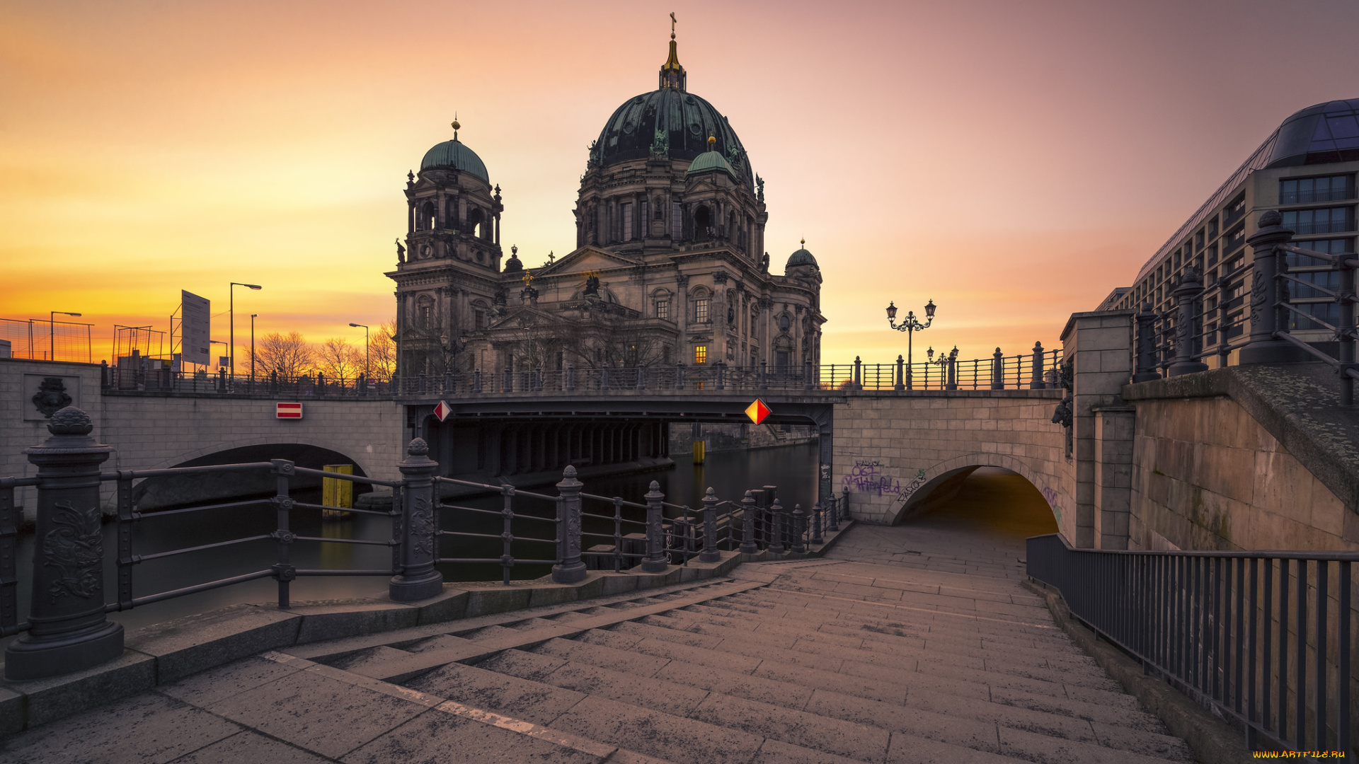 berliner, dom, города, берлин, , германия, огни, ночь