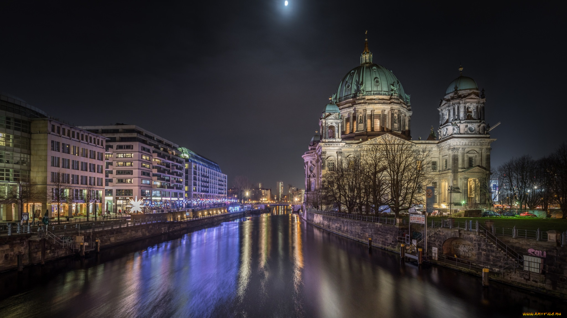 berliner, dom, города, берлин, , германия, огни, ночь