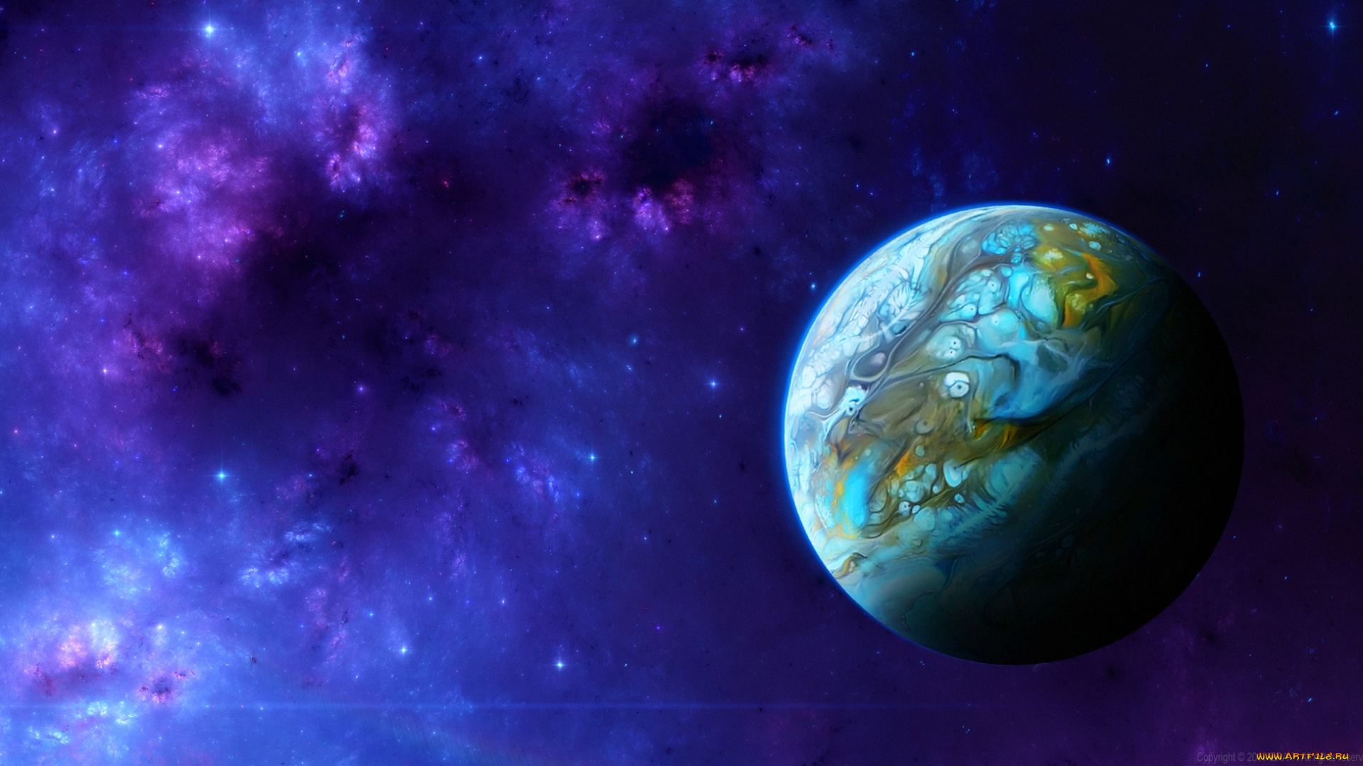 космос, арт, галактика, вселенная, планета, звезды