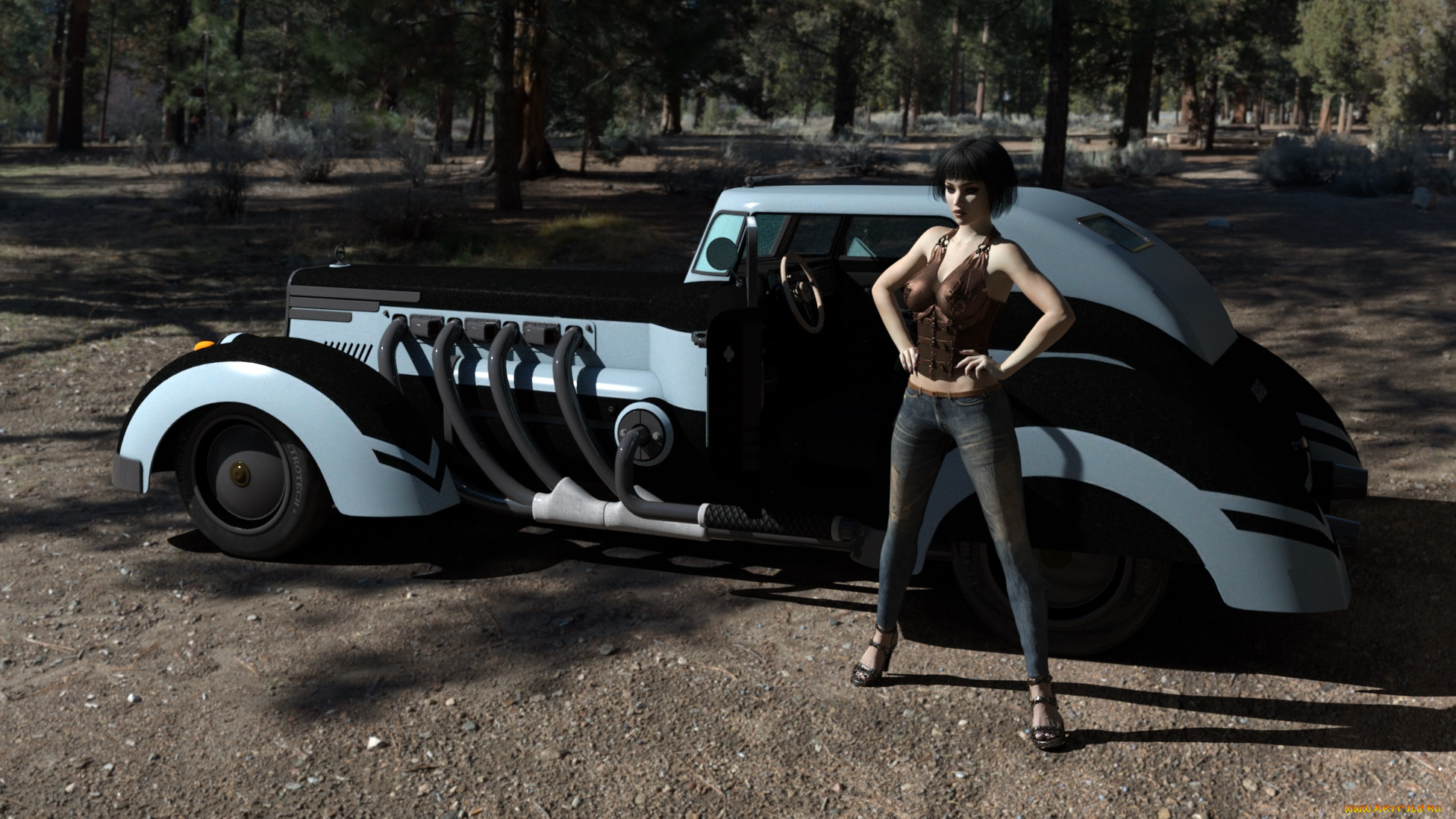 3д, графика, люди-авто, мото, , people-, car, , , moto, автомобиль, фон, взгляд, девушка