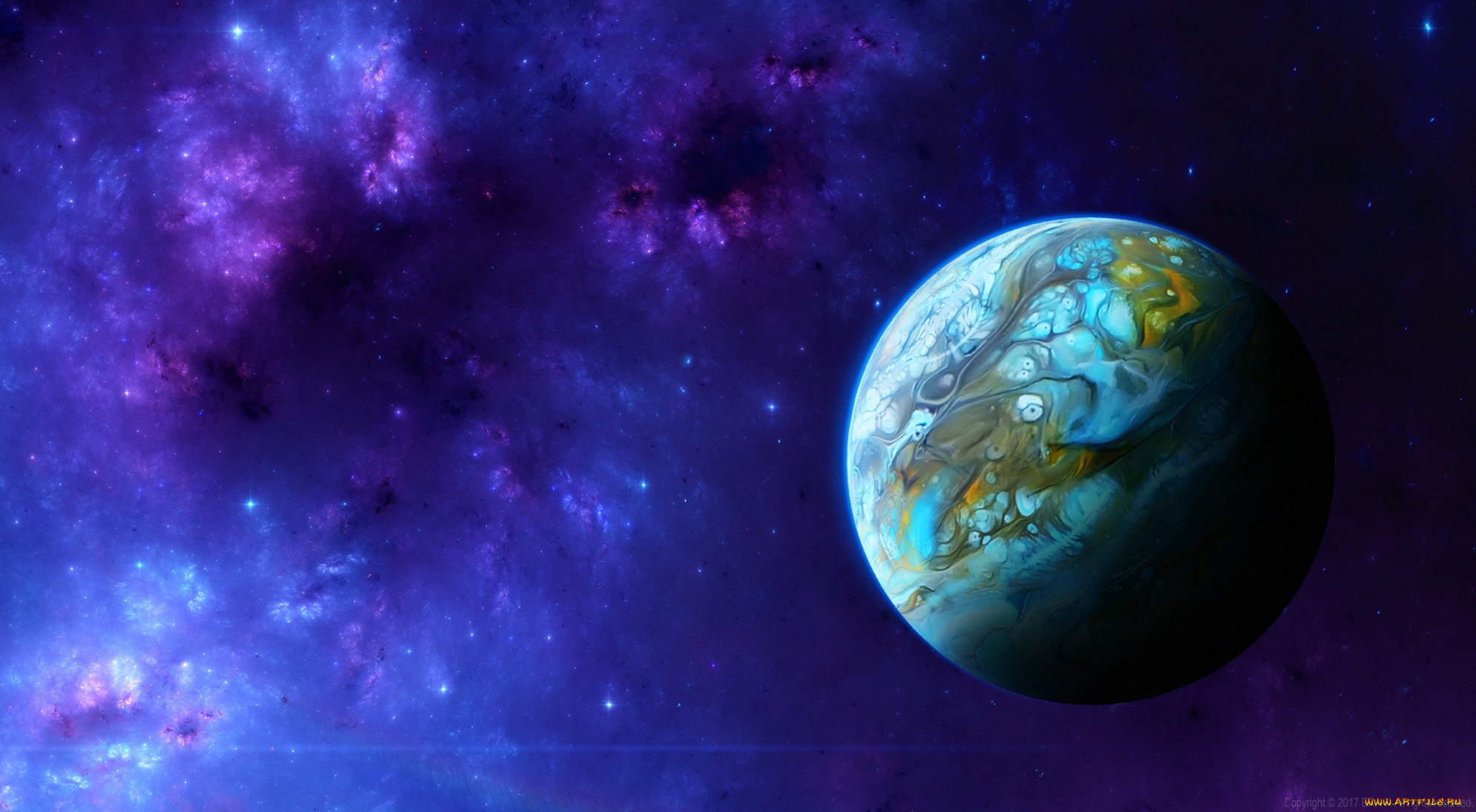 космос, арт, галактика, вселенная, планета, звезды