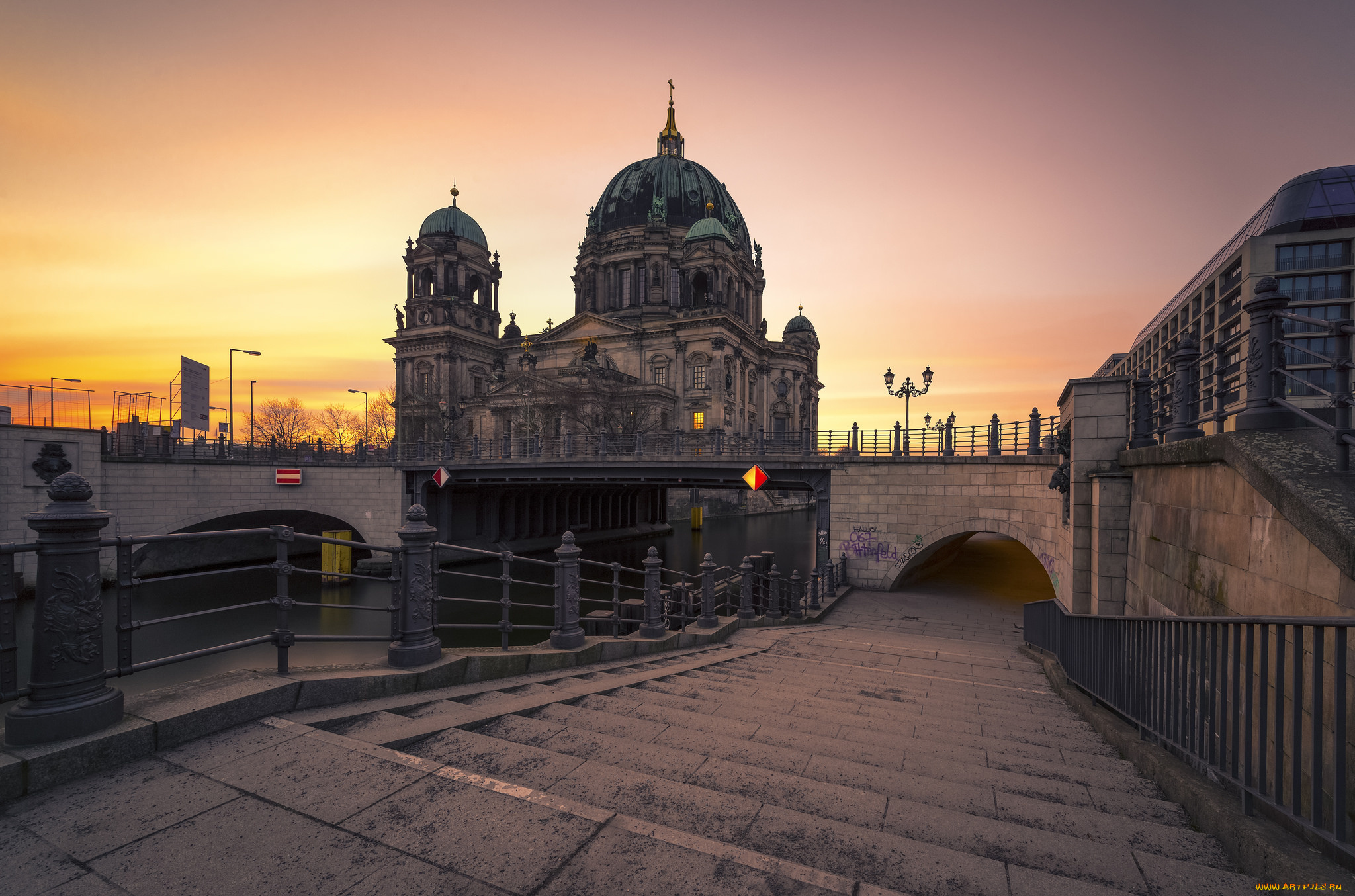 berliner, dom, города, берлин, , германия, огни, ночь
