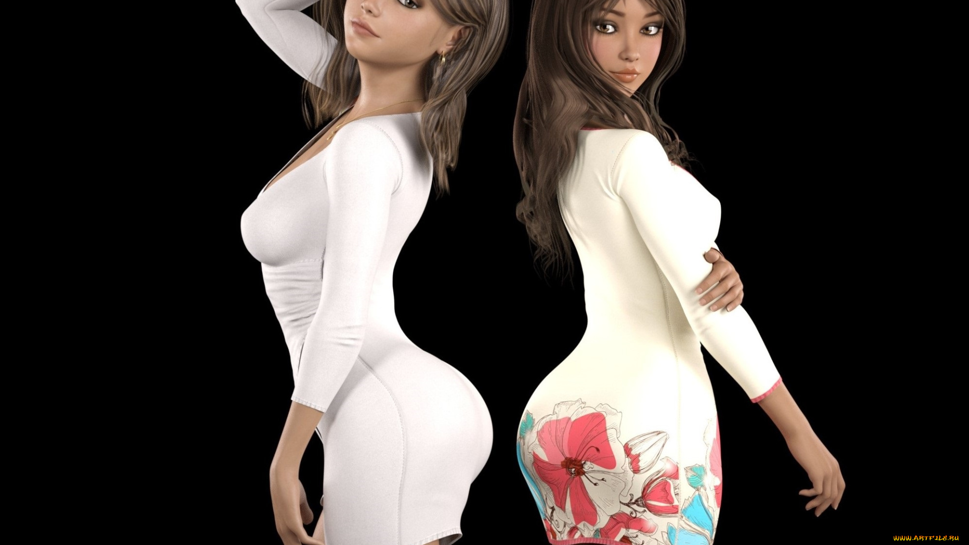 3д, графика, люди, , people, девушки, взгляд, фон