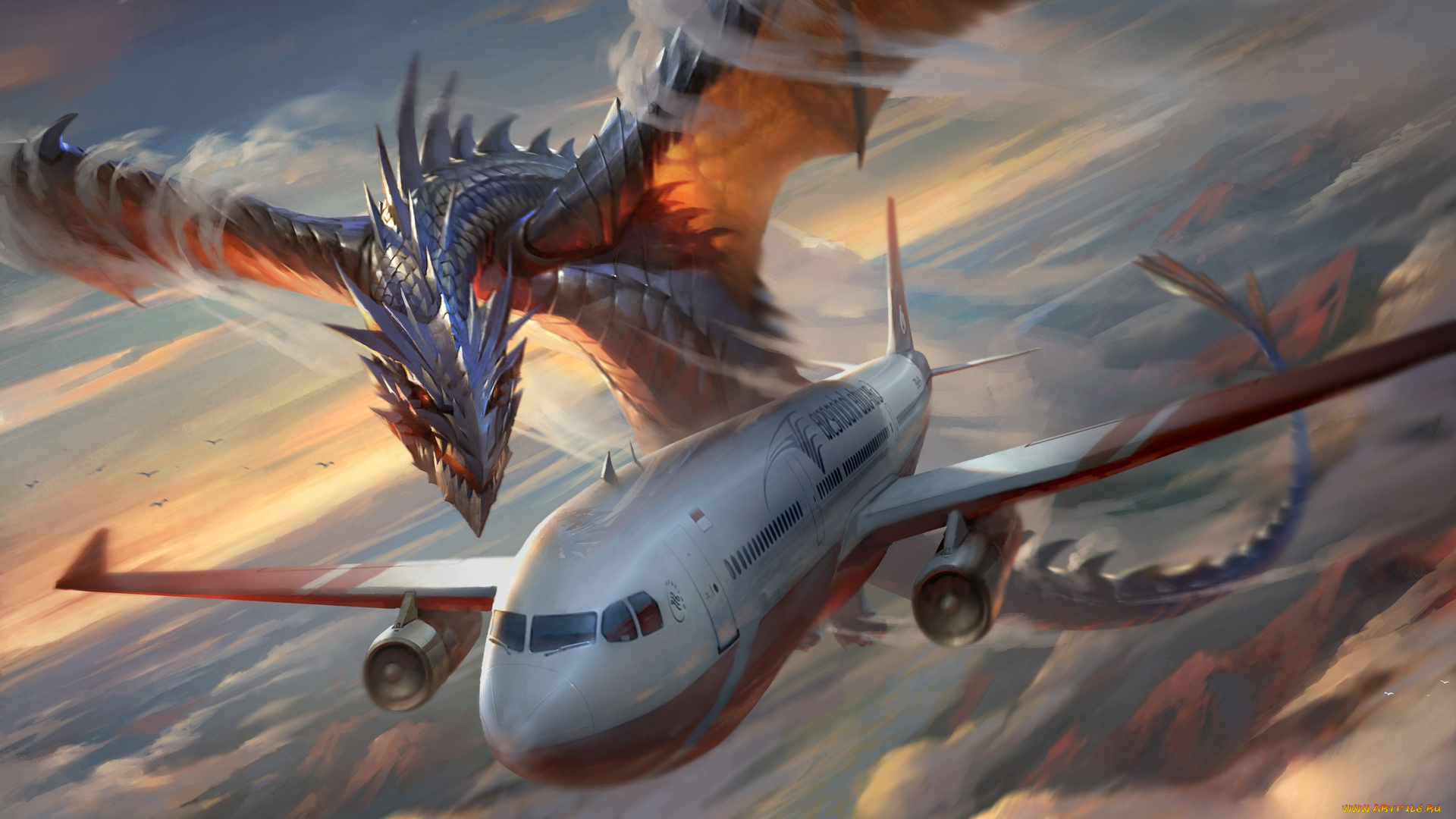 фэнтези, драконы, нападение