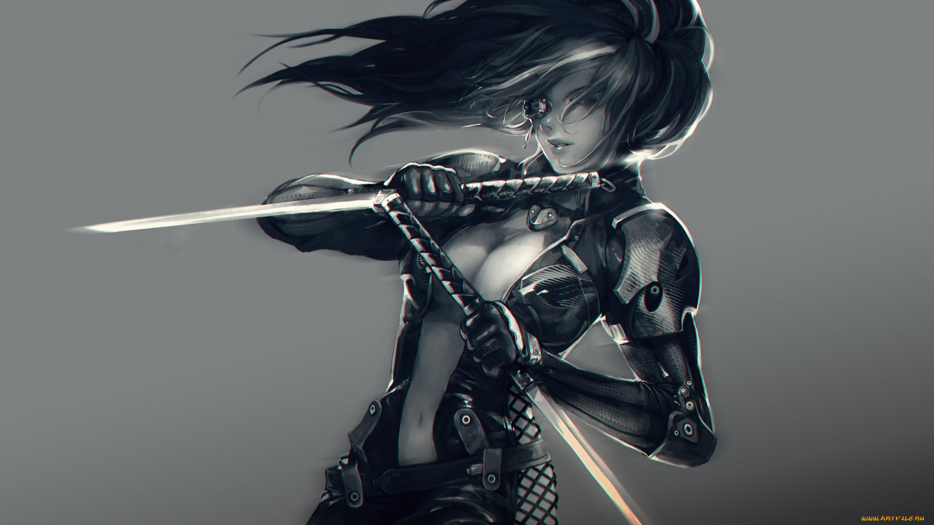 фэнтези, роботы, , киборги, , механизмы, девушка, фон, униформа, меч