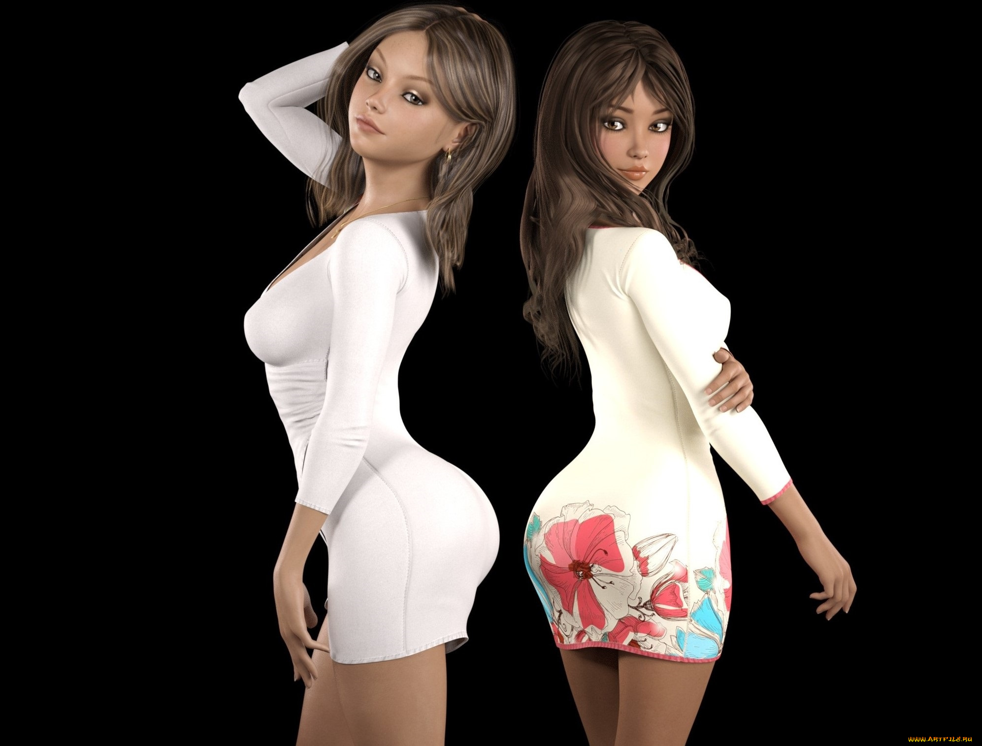 3д, графика, люди, , people, девушки, взгляд, фон