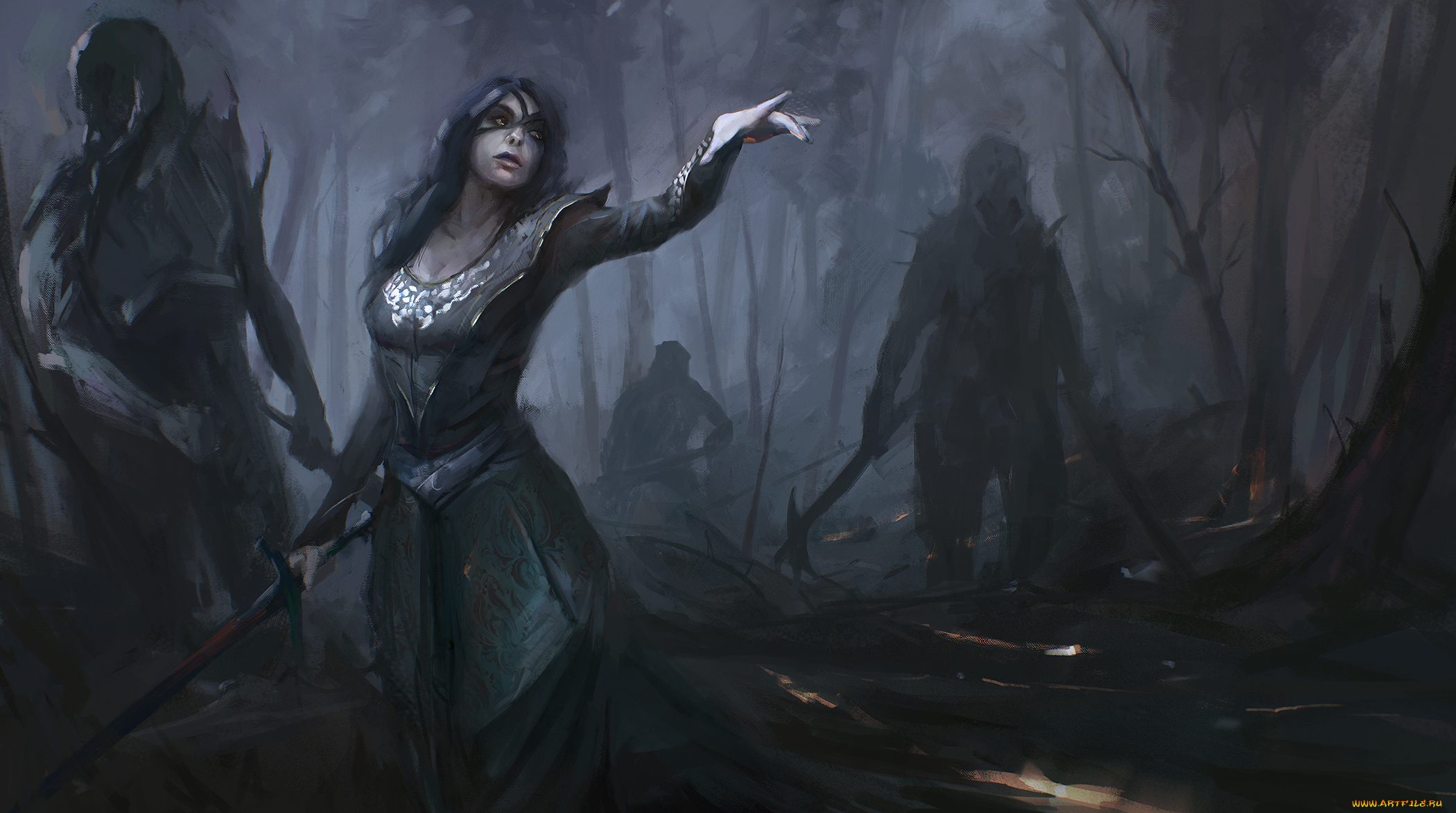 фэнтези, девушки, девушка, меч, платье, фон