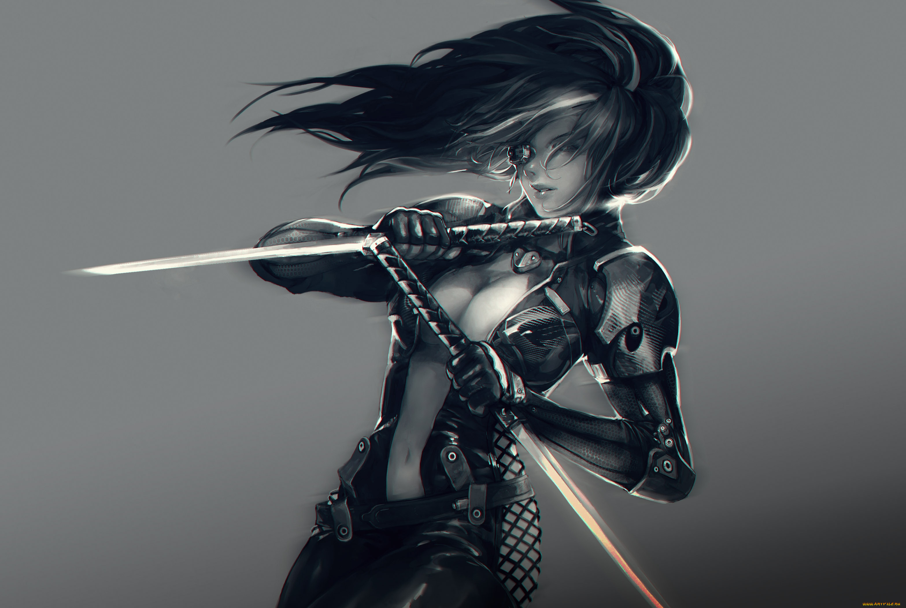 фэнтези, роботы, , киборги, , механизмы, девушка, фон, униформа, меч