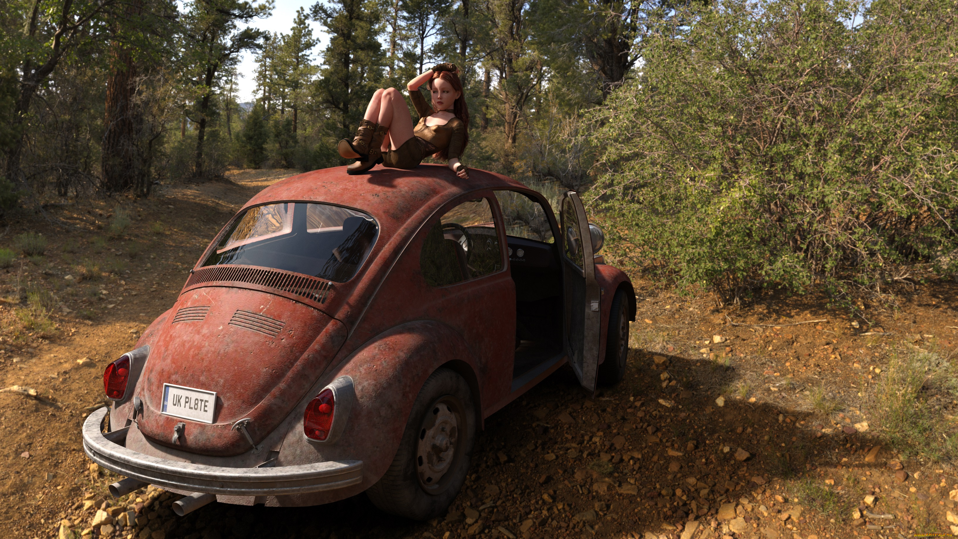 3д, графика, люди-авто, мото, , people-, car, , , moto, девушка, взгляд, фон