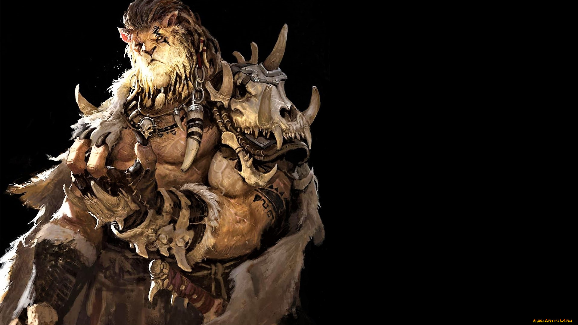 фэнтези, существа, воин, лев, украшения, плащ, оружие