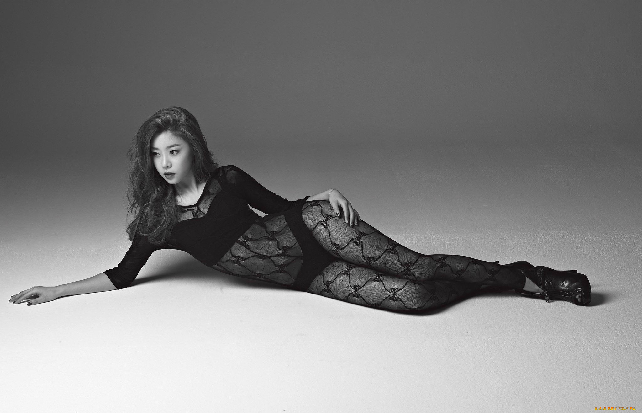 девушки, -, азиатки, черно-белая, белье, азиатка