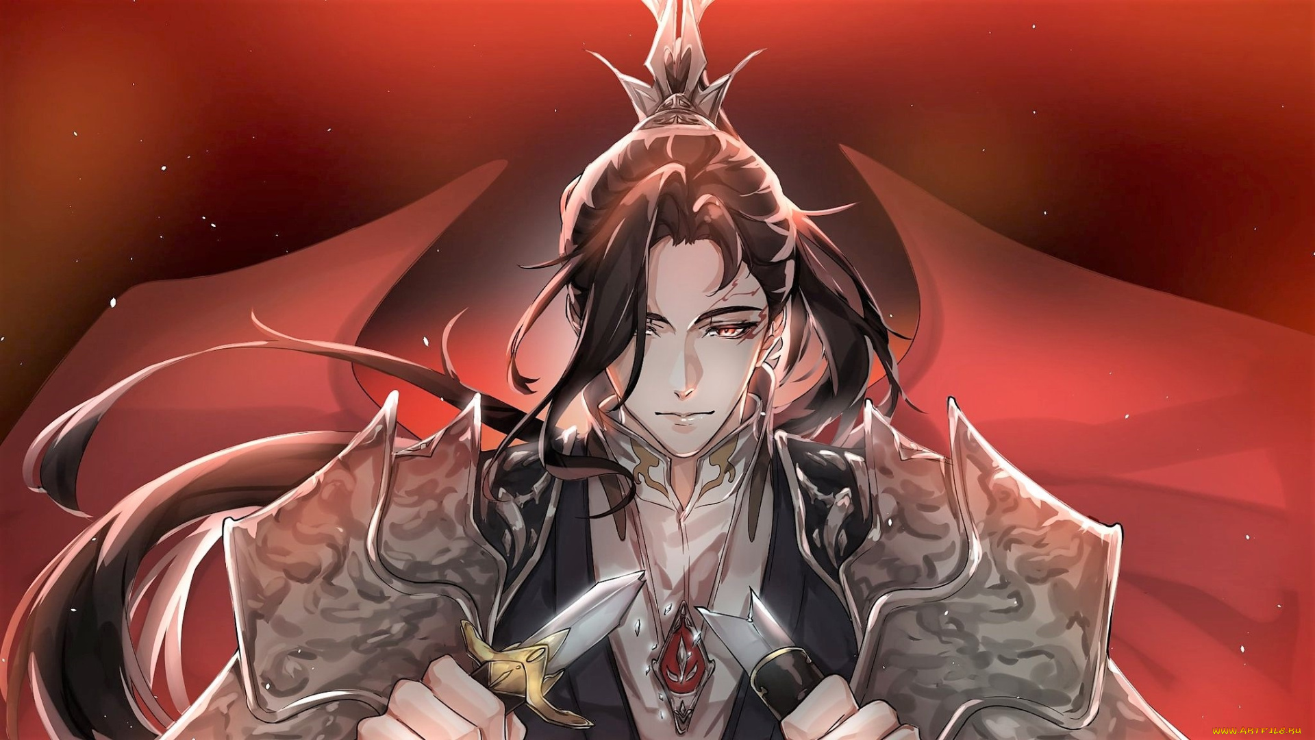 аниме, tian, guan, ci, fu, персонаж, оружие, крылья