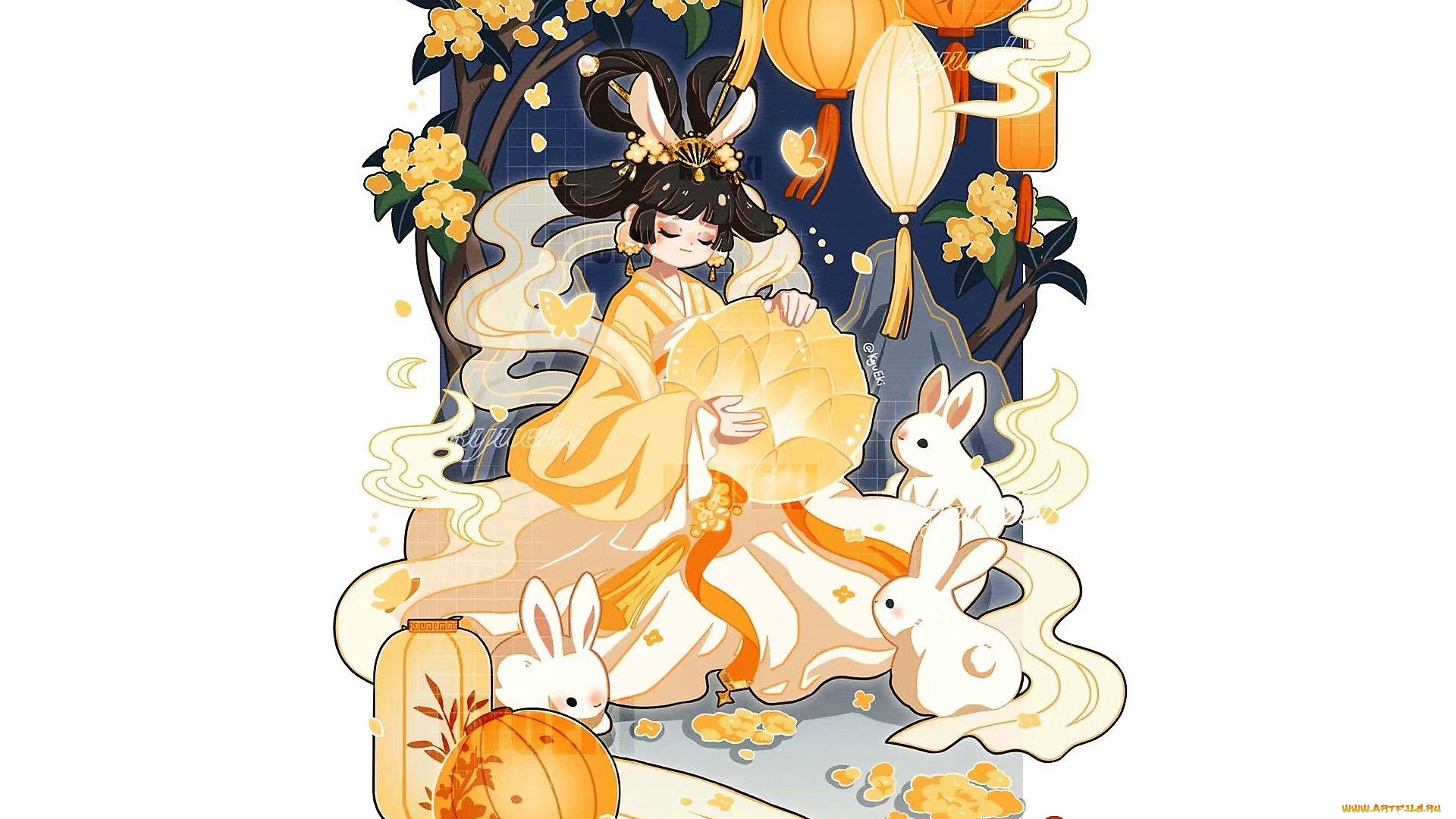 аниме, животные, , существа, девушка, кролики