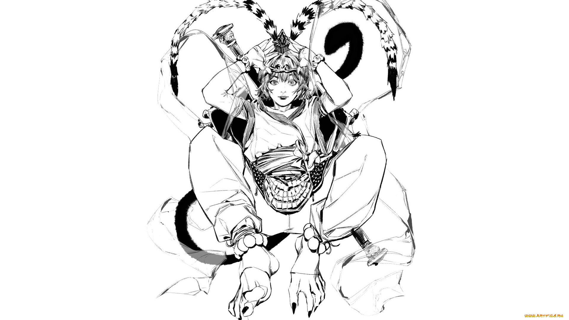 аниме, животные, , существа, когти, хвост, наряд