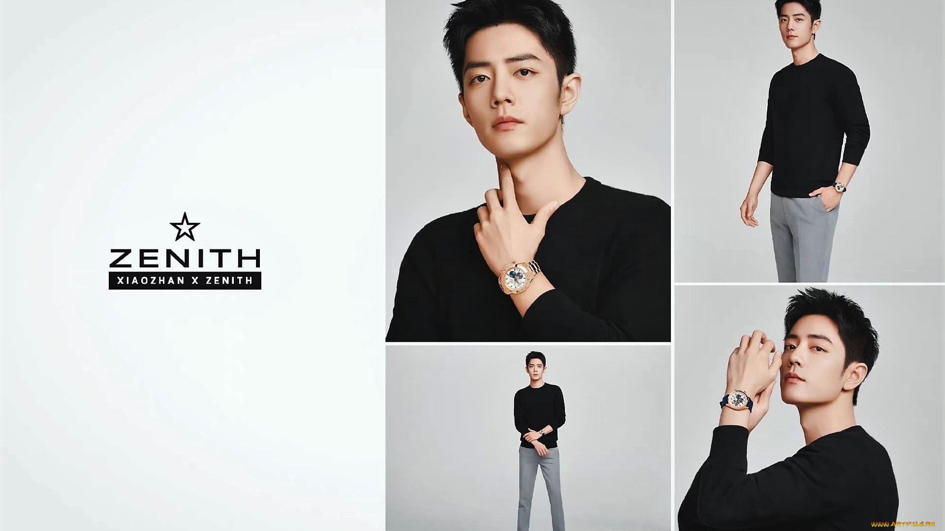 мужчины, xiao, zhan, актер, свитер, часы, коллаж