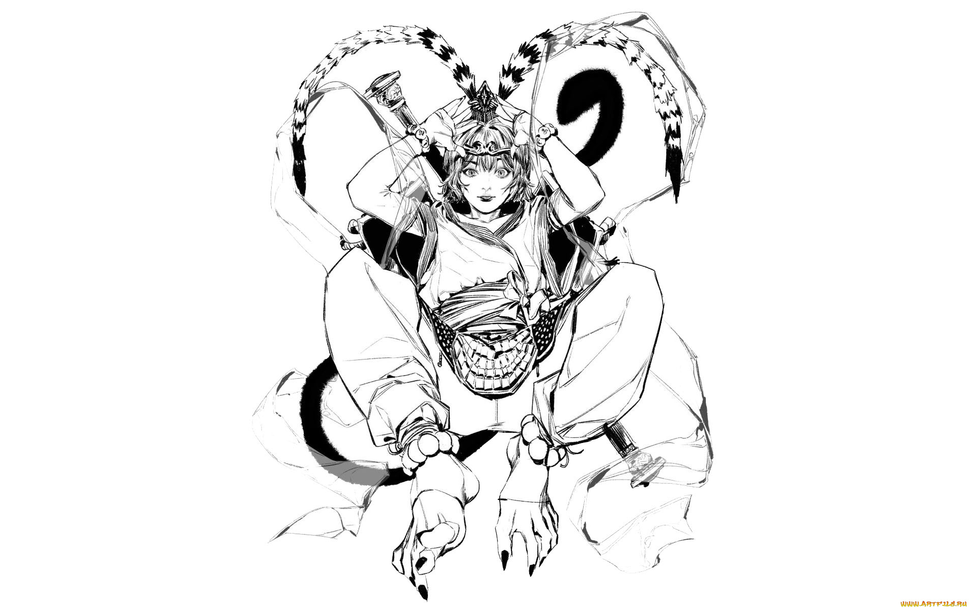 аниме, животные, , существа, когти, хвост, наряд