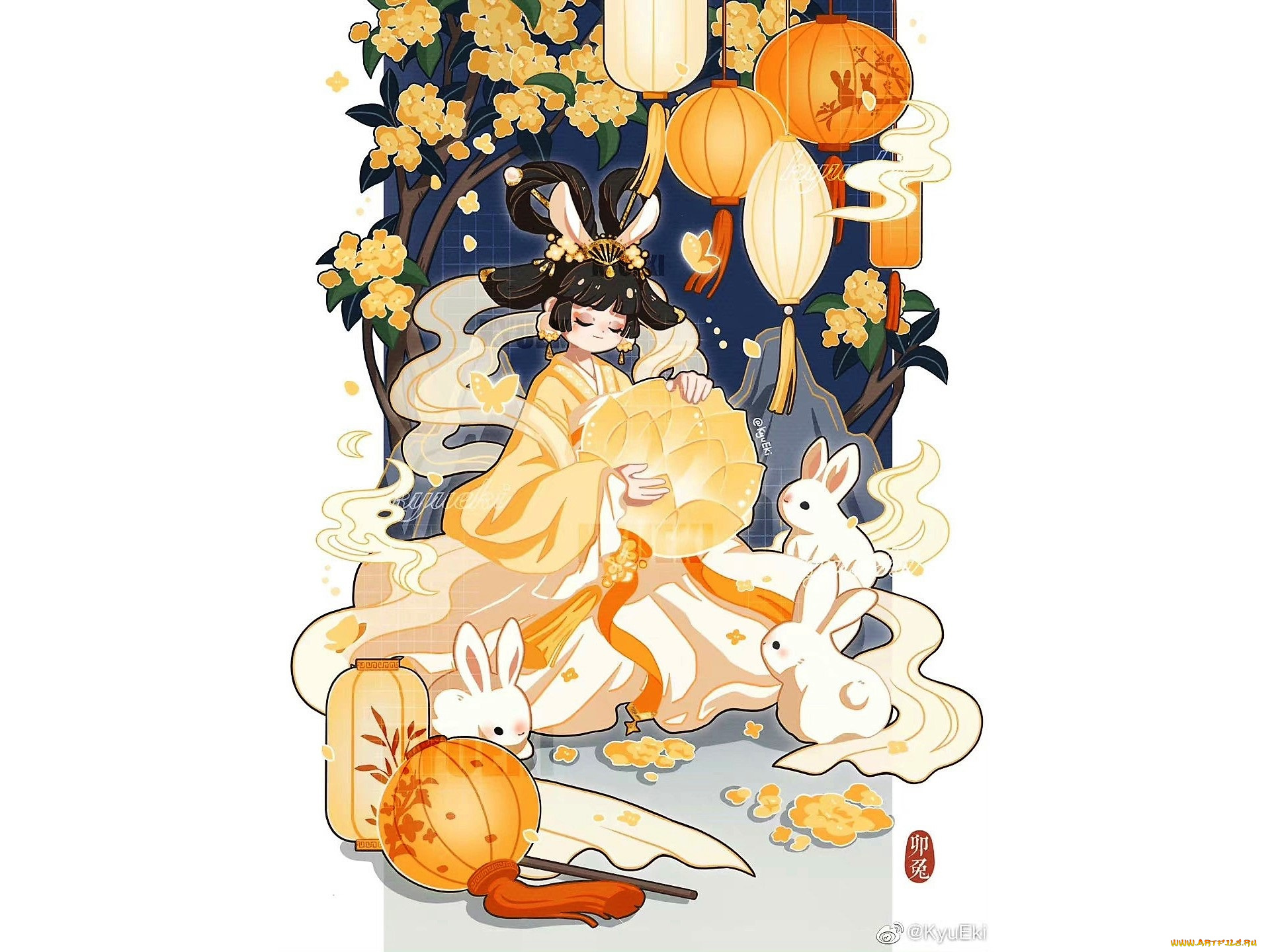 аниме, животные, , существа, девушка, кролики