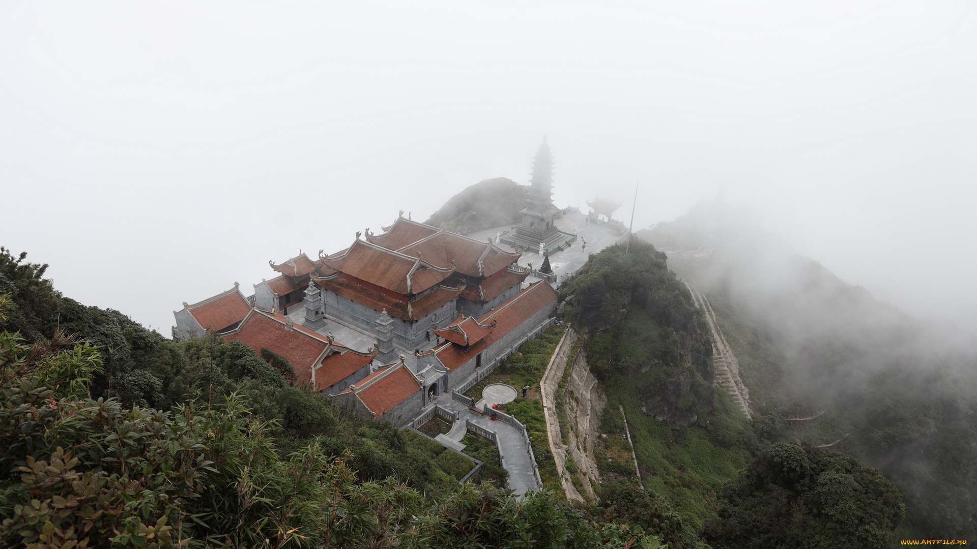 города, -, буддийские, и, другие, храмы, вьетнам, гора, фансипан, провинция, лаокай, буддийский, храм