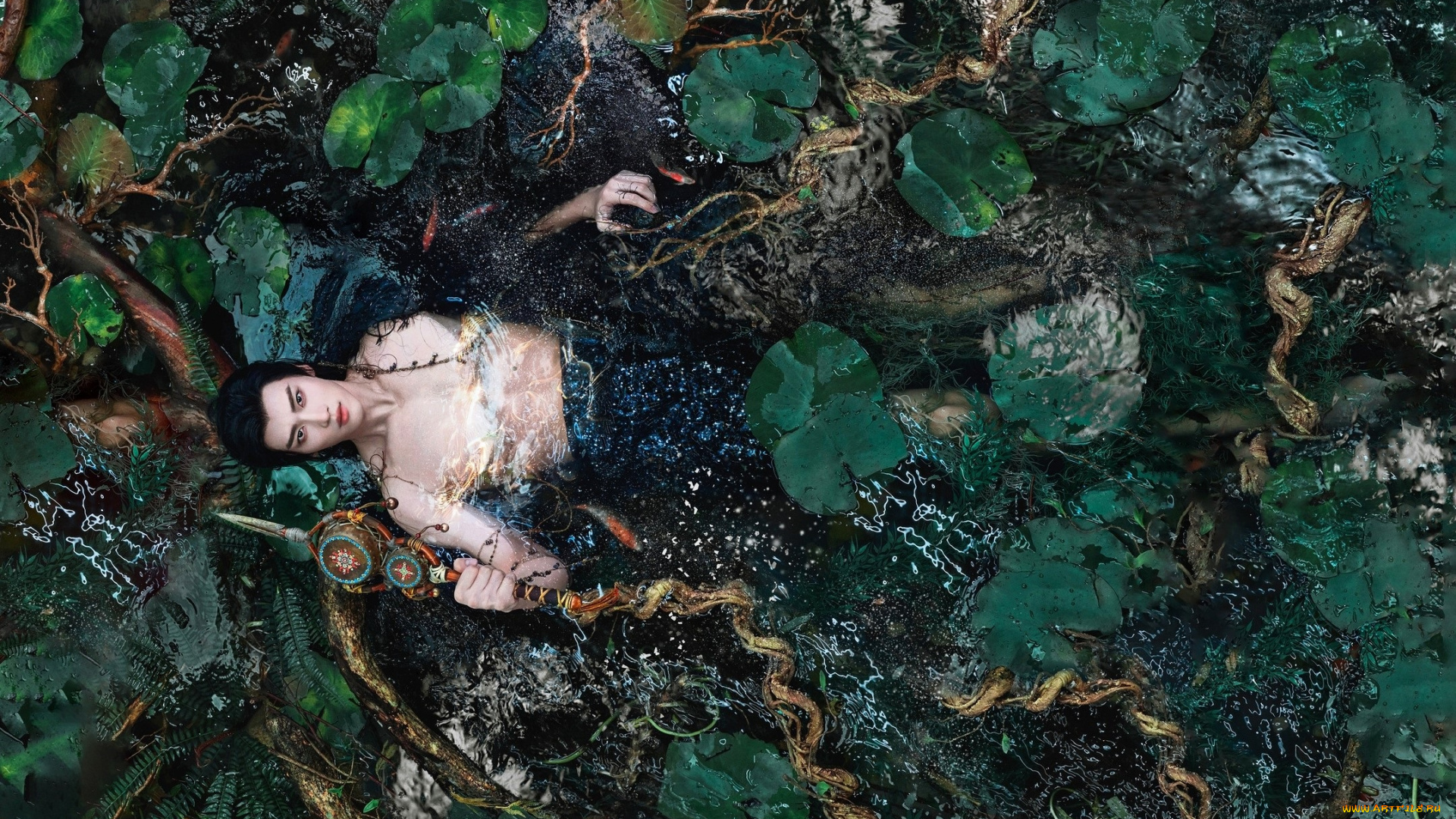 кино, фильмы, fangs, of, fortune, парень, оружие, озеро, листья