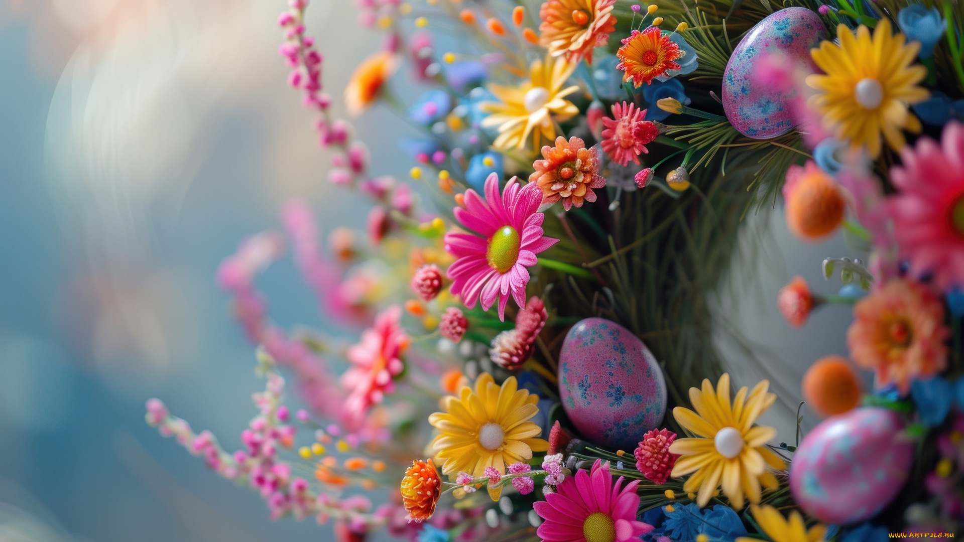 праздничные, пасха, яйца, цветы
