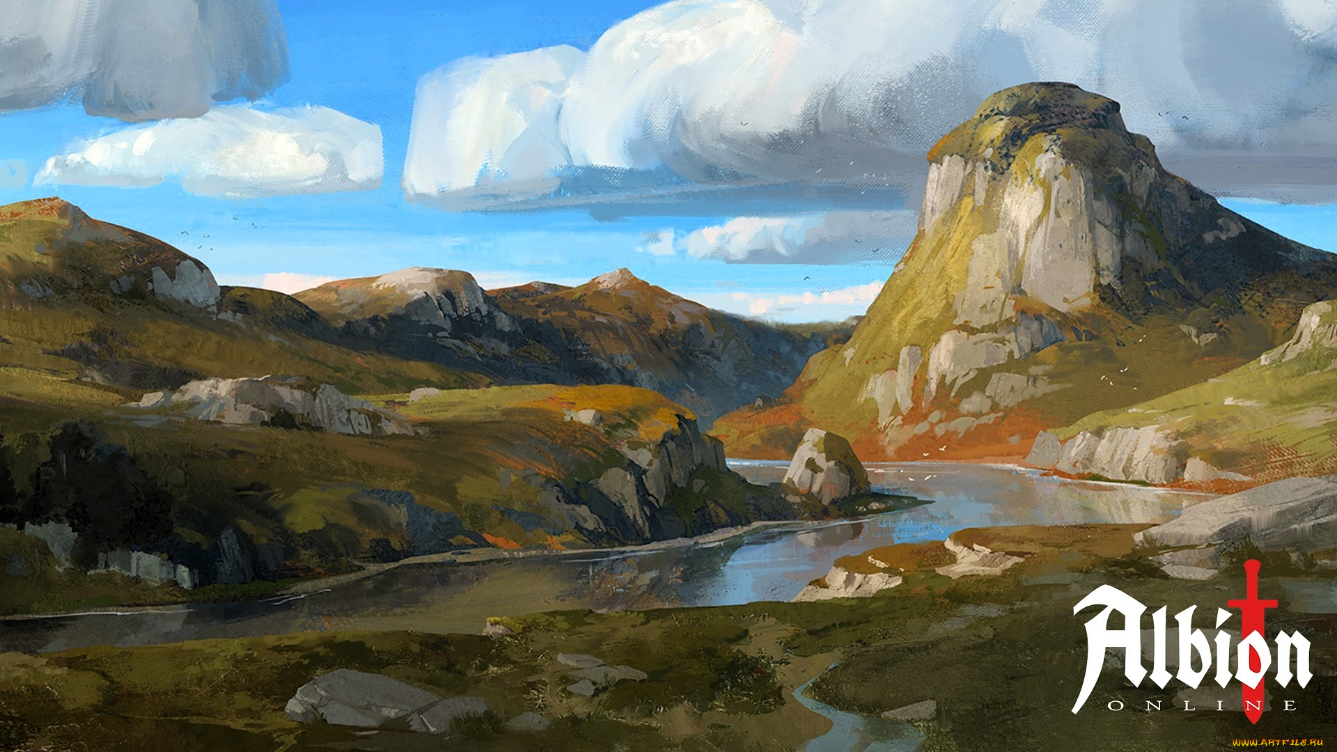 видео, игры, albion, online, горы, река, облака