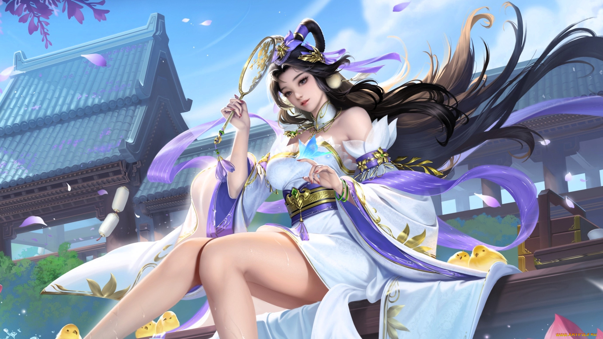 видео, игры, league, of, legends, девушка, веер, здание, циплята, рыбка