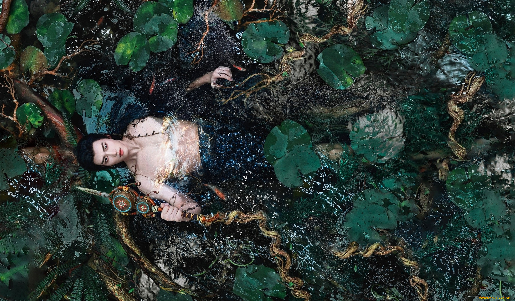 кино, фильмы, fangs, of, fortune, парень, оружие, озеро, листья